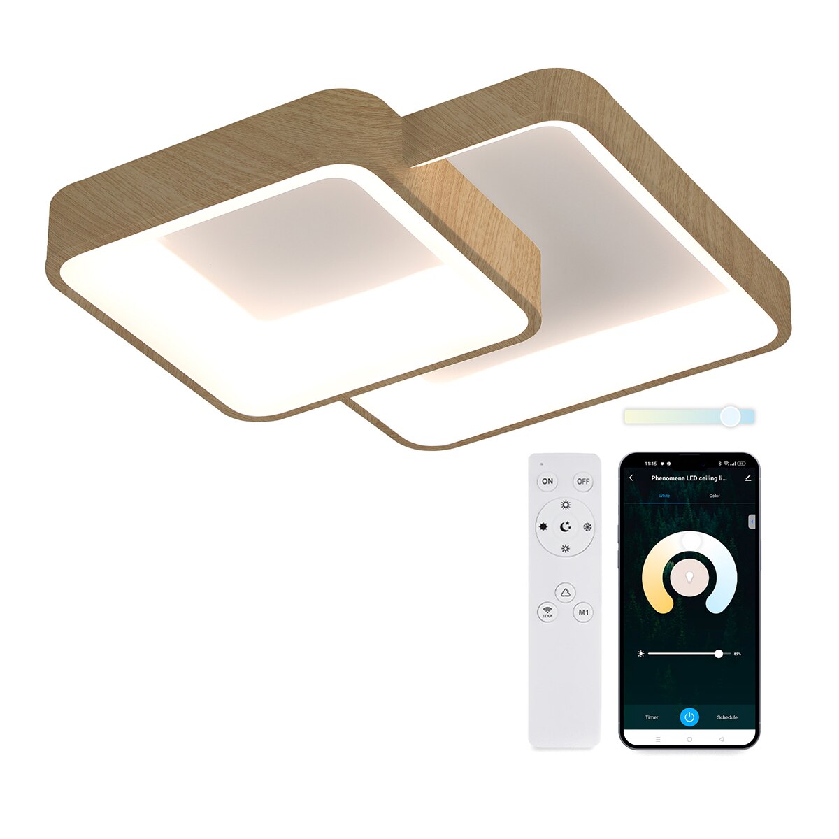 Plafón Inteligente SmartLED Madera Phenomena CCT Ø45 cm 45W 5850 lm Blanco / Marrón-2