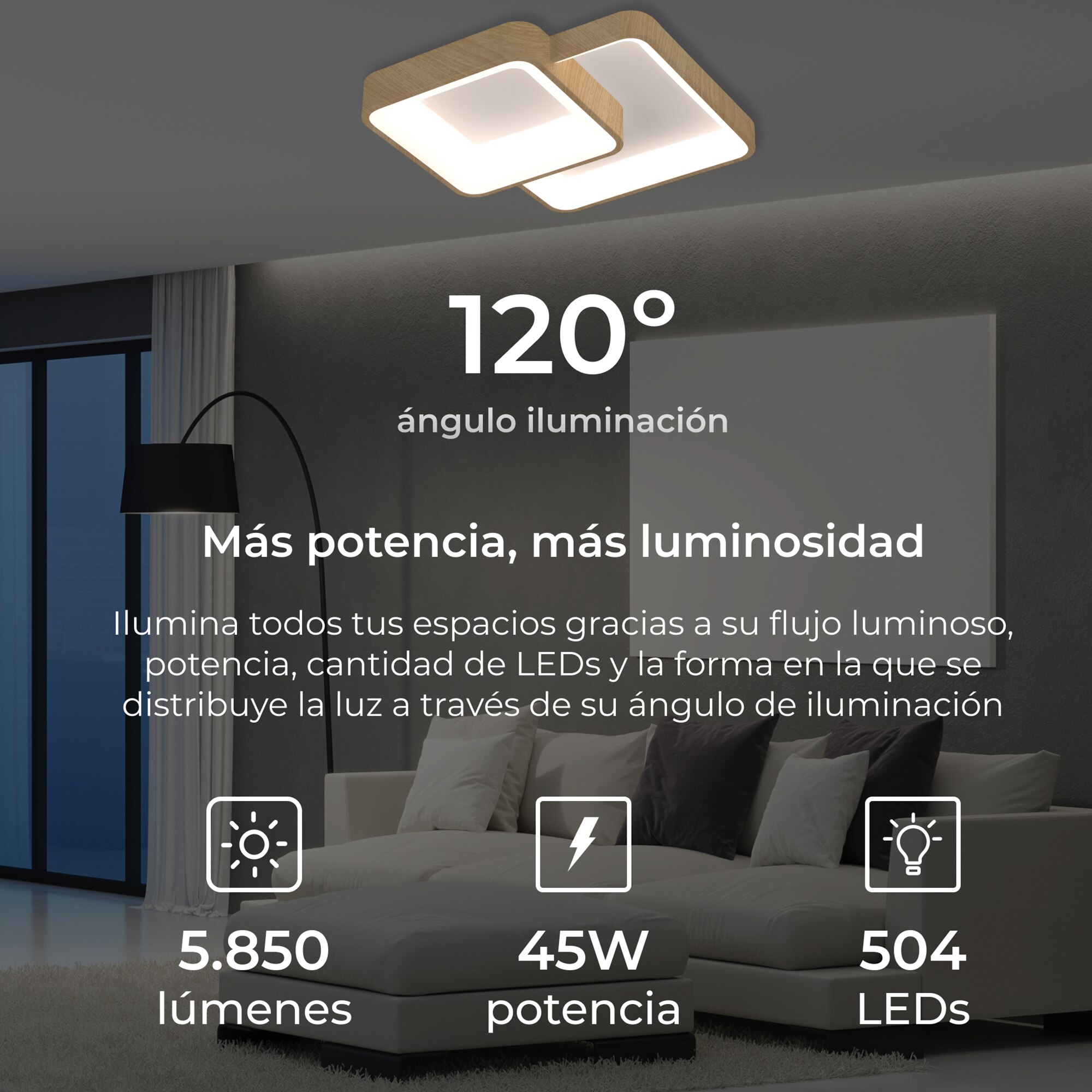 Plafón Inteligente SmartLED Madera Phenomena CCT Ø45 cm 45W 5850 lm Blanco / Marrón-5