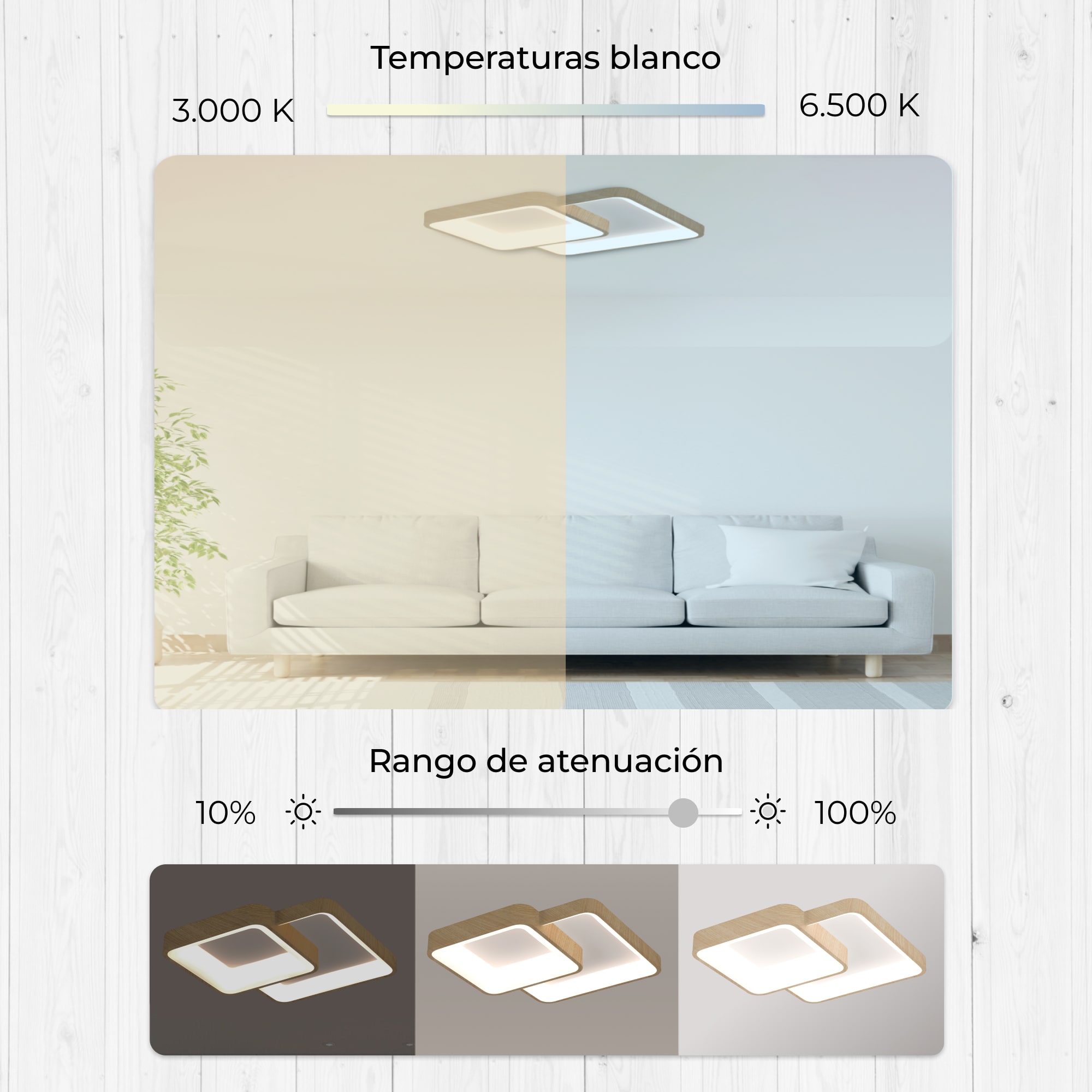 Plafón Inteligente SmartLED Madera Phenomena CCT Ø45 cm 45W 5850 lm Blanco / Marrón-6