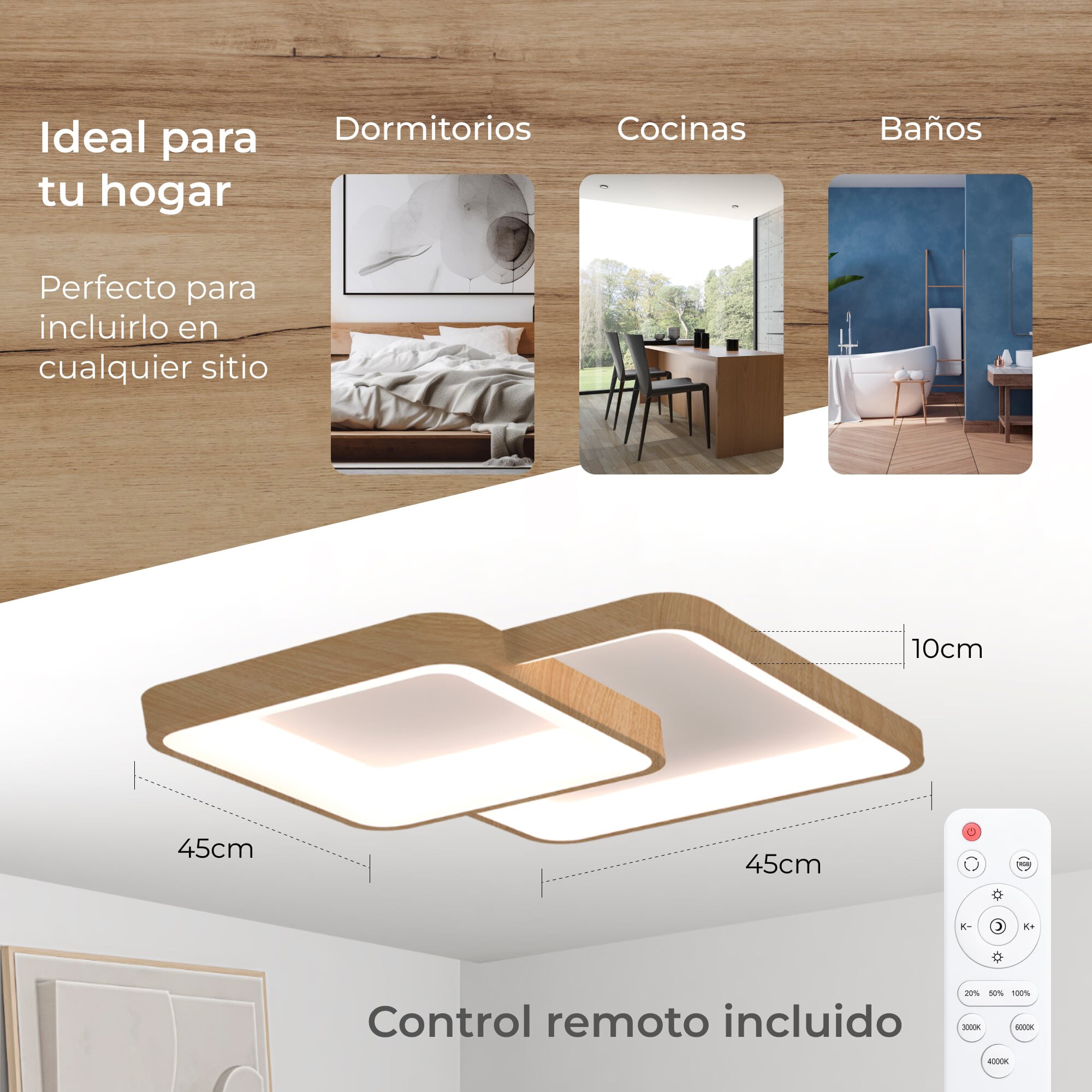Plafón Inteligente SmartLED Madera Phenomena CCT Ø45 cm 45W 5850 lm Blanco / Marrón-7