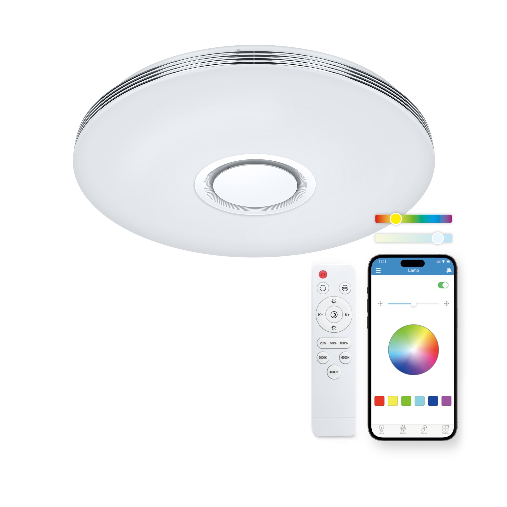 Imagem 0 de Plafon Inteligente SmartLED Aura com Altifalante RGBIC-CCT Ø49 cm, 66 W, 7200 Lm