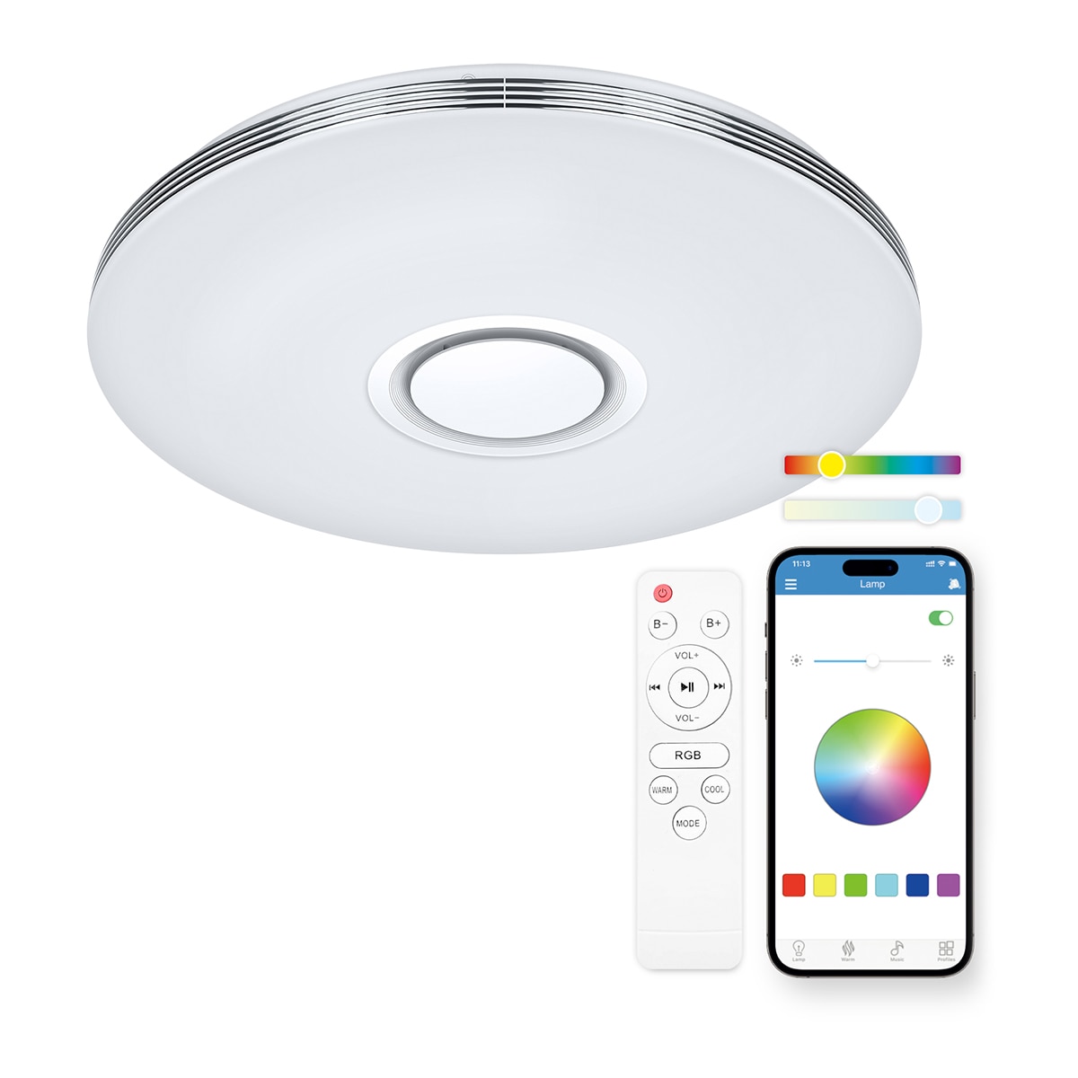 Plafon Inteligente SmartLED Aura com Altifalante RGBIC-CCT Ø49 cm, 66 W, 7200 Lm Branco-2