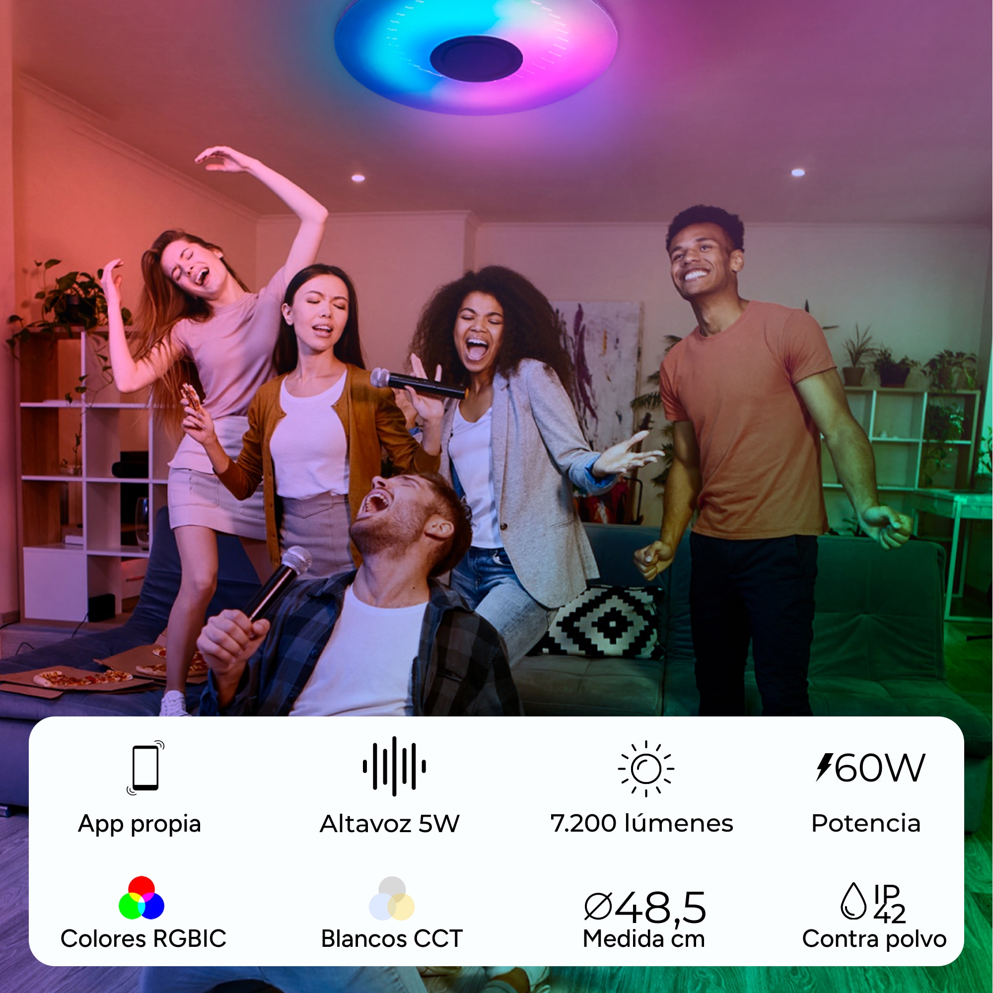 Plafon Inteligente SmartLED Aura com Altifalante RGBIC-CCT Ø49 cm, 66 W, 7200 Lm Branco-3