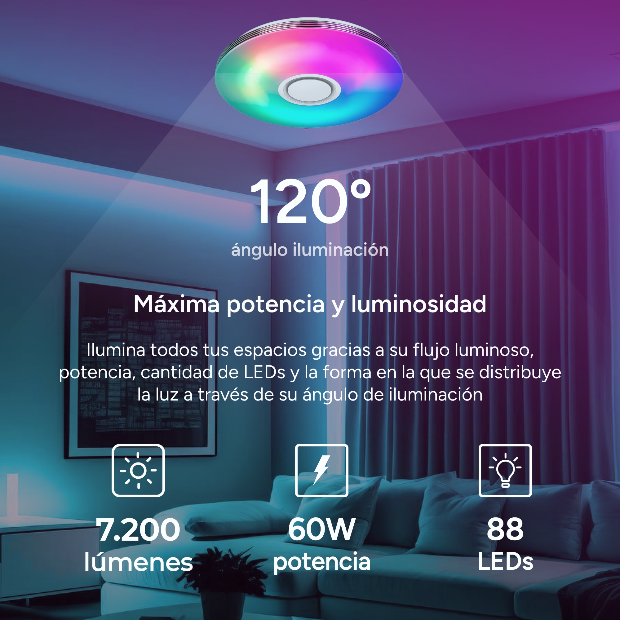 Plafon Inteligente SmartLED Aura com Altifalante RGBIC-CCT Ø49 cm, 66 W, 7200 Lm Branco-6