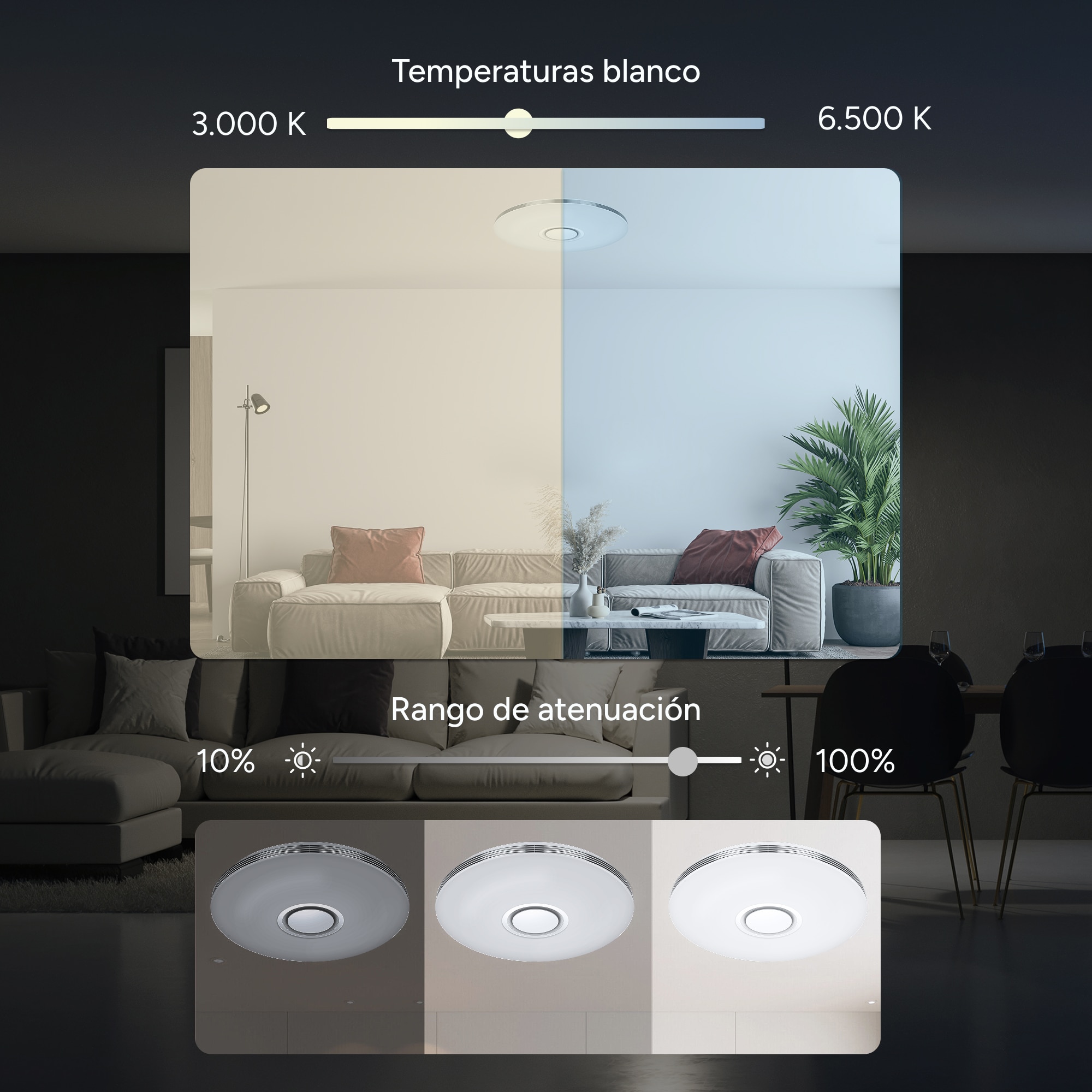 Plafon Inteligente SmartLED Aura com Altifalante RGBIC-CCT Ø49 cm, 66 W, 7200 Lm Branco-8