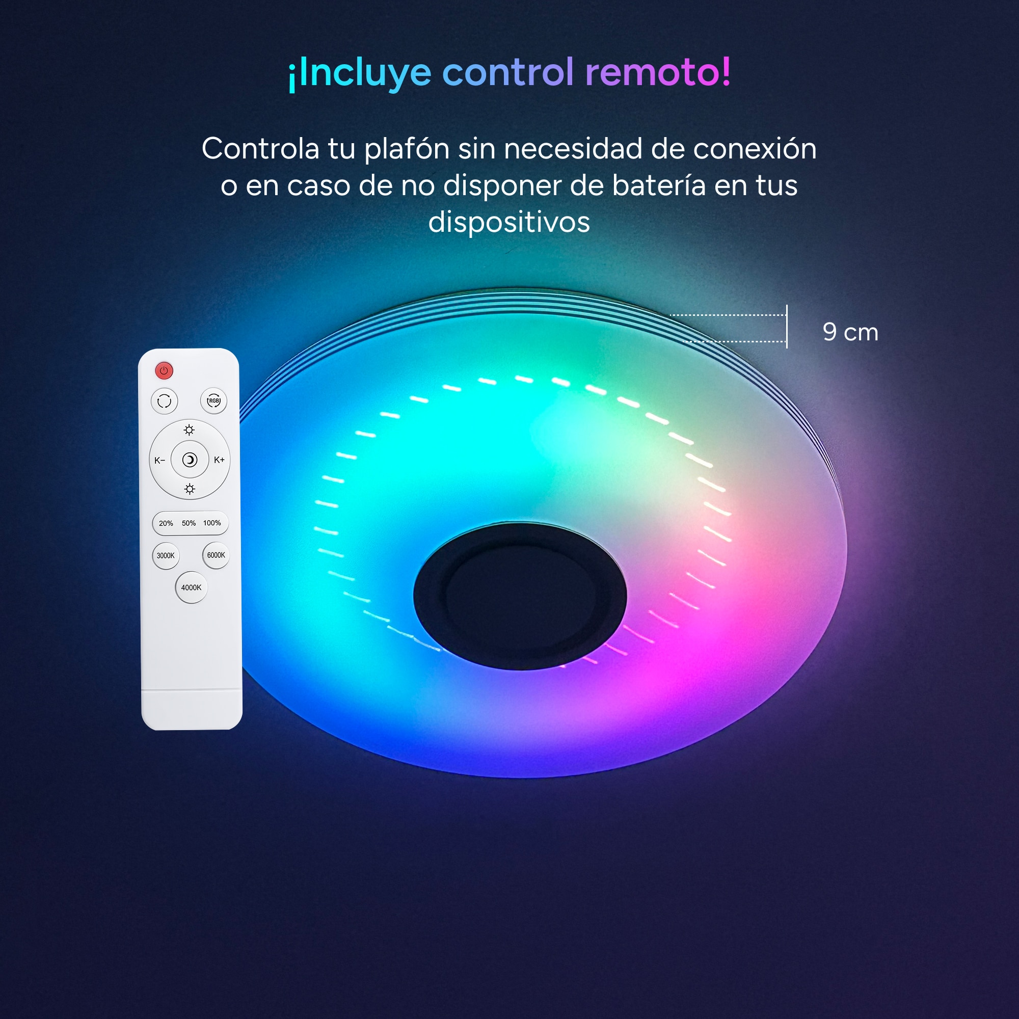 Plafon Inteligente SmartLED Aura com Altifalante RGBIC-CCT Ø49 cm, 66 W, 7200 Lm Branco-10