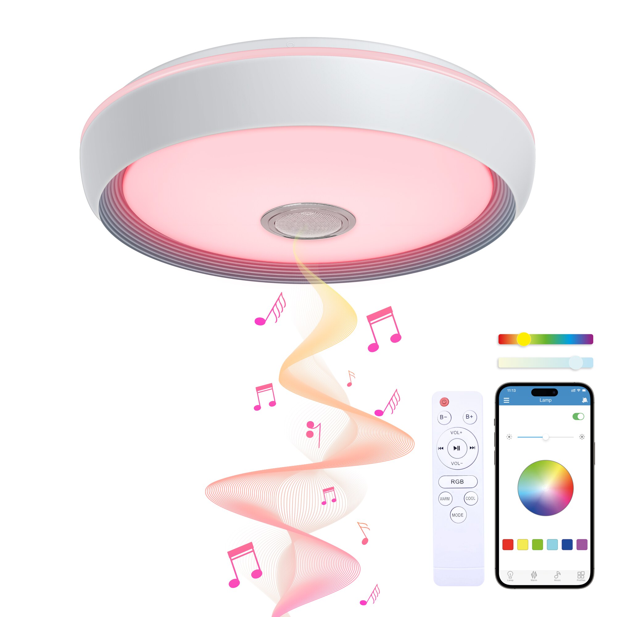 Plafón Inteligente SmartLED con Altavoz Glory RGB-CCT Ø47 cm 58W 6200 lm Blanco-1
