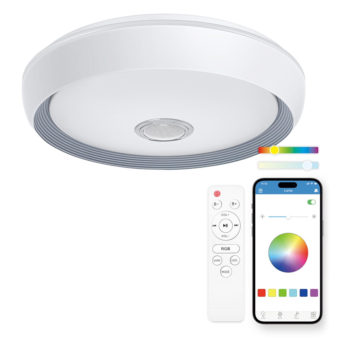 Plafón Inteligente SmartLED con Altavoz Glory RGB-CCT Ø47 cm 58W 6200 lm Blanco-2