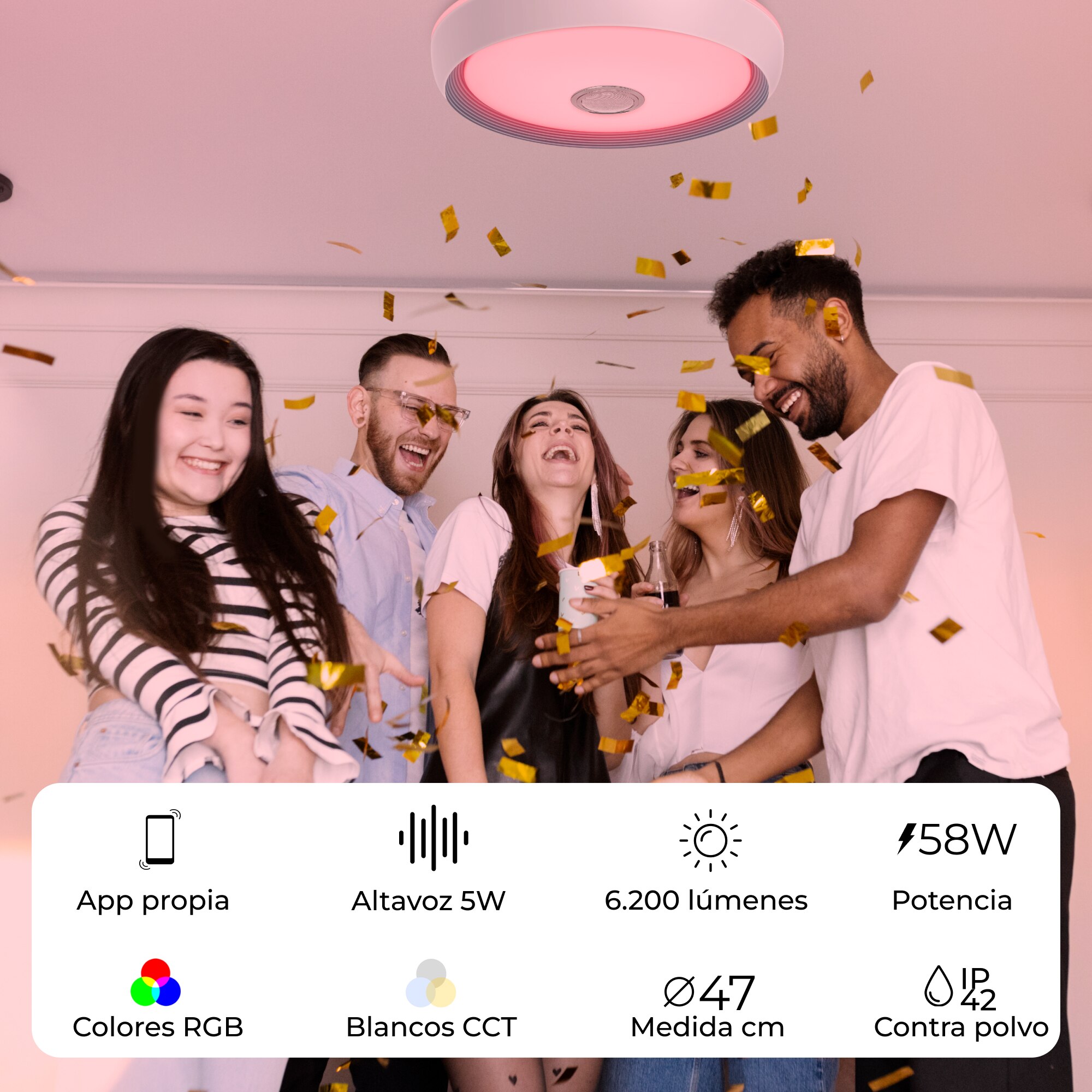 Plafón Inteligente SmartLED con Altavoz Glory RGB-CCT Ø47 cm 58W 6200 lm Blanco-3