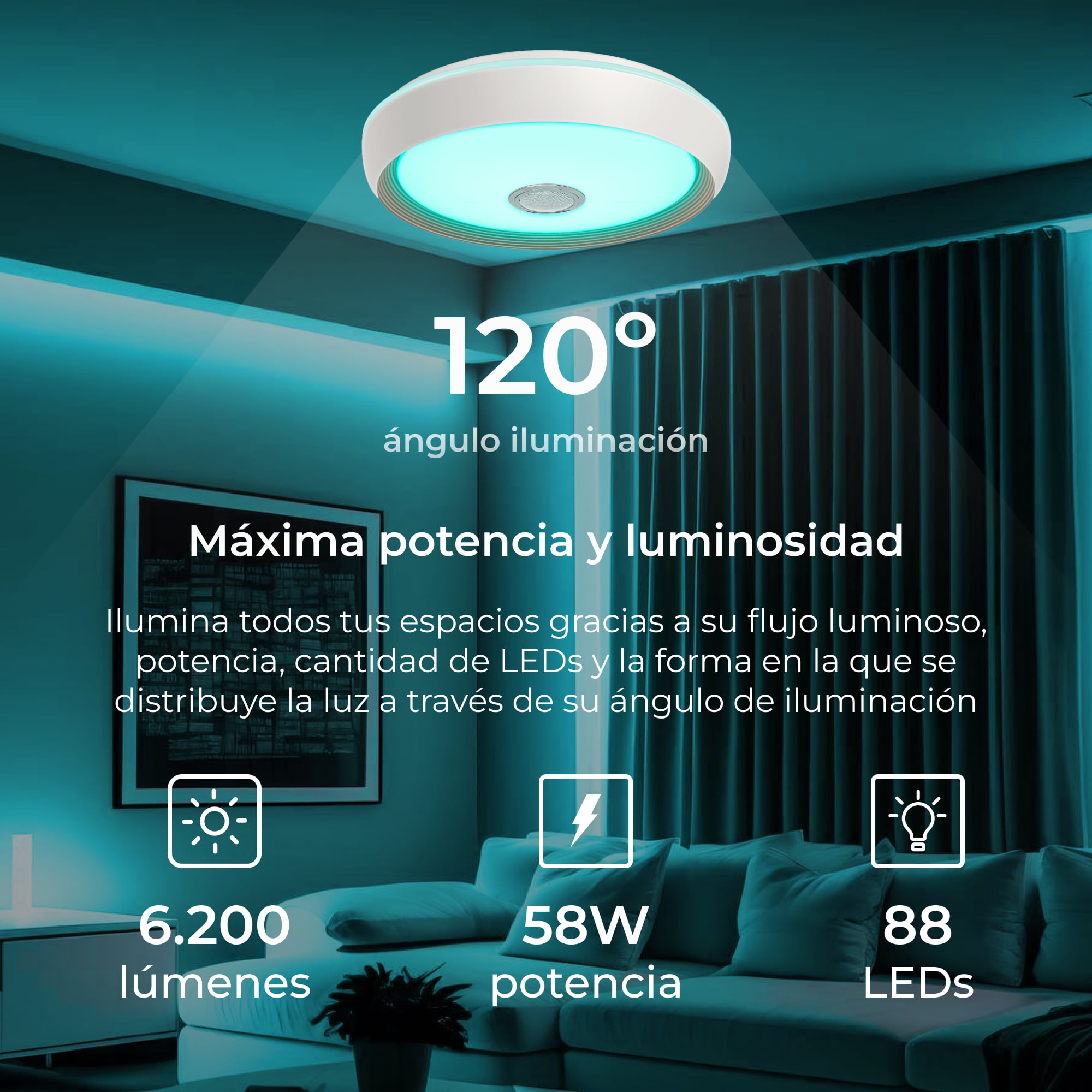 Plafón Inteligente SmartLED con Altavoz Glory RGB-CCT Ø47 cm 58W 6200 lm Blanco-6