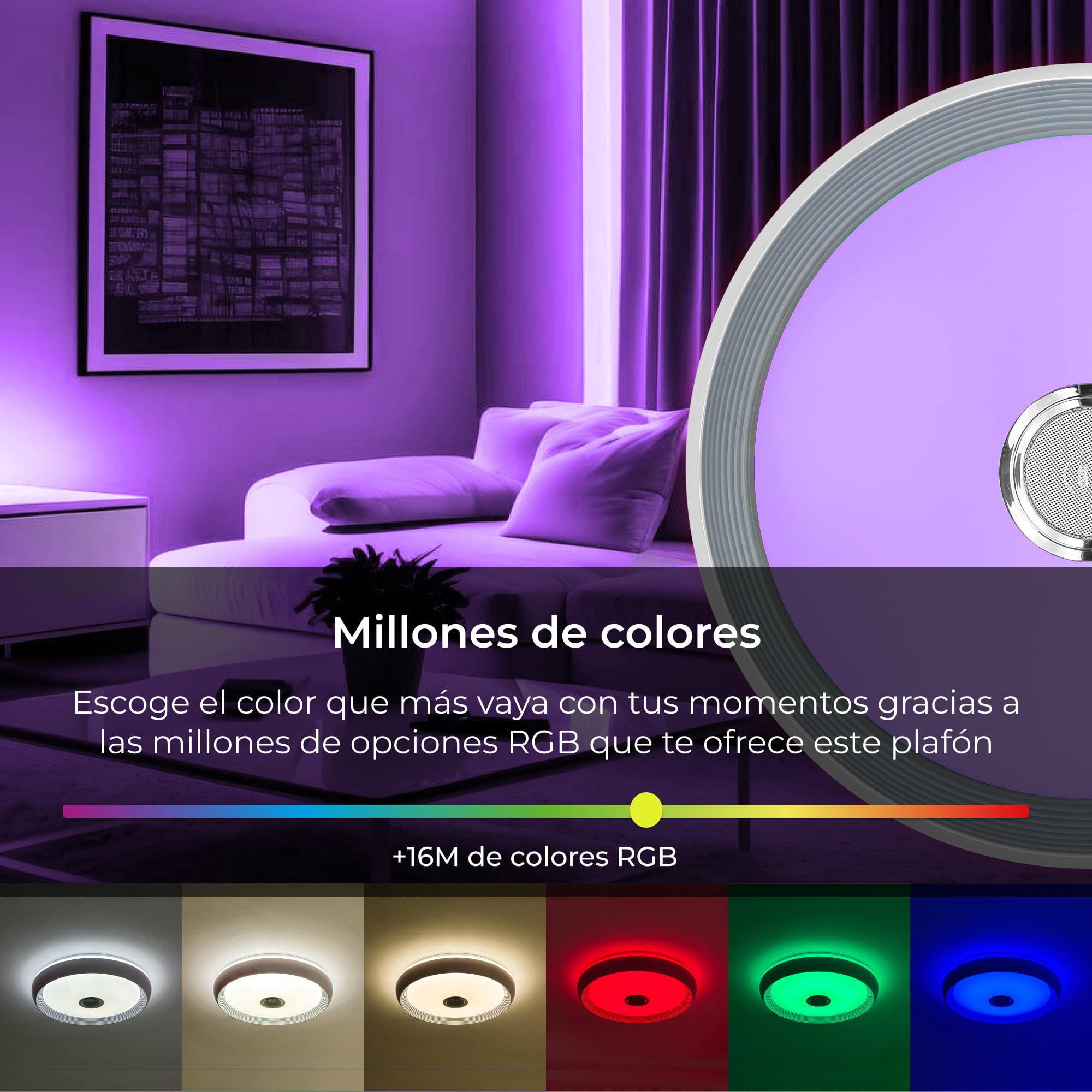 Plafón Inteligente SmartLED con Altavoz Glory RGB-CCT Ø47 cm 58W 6200 lm Blanco-7