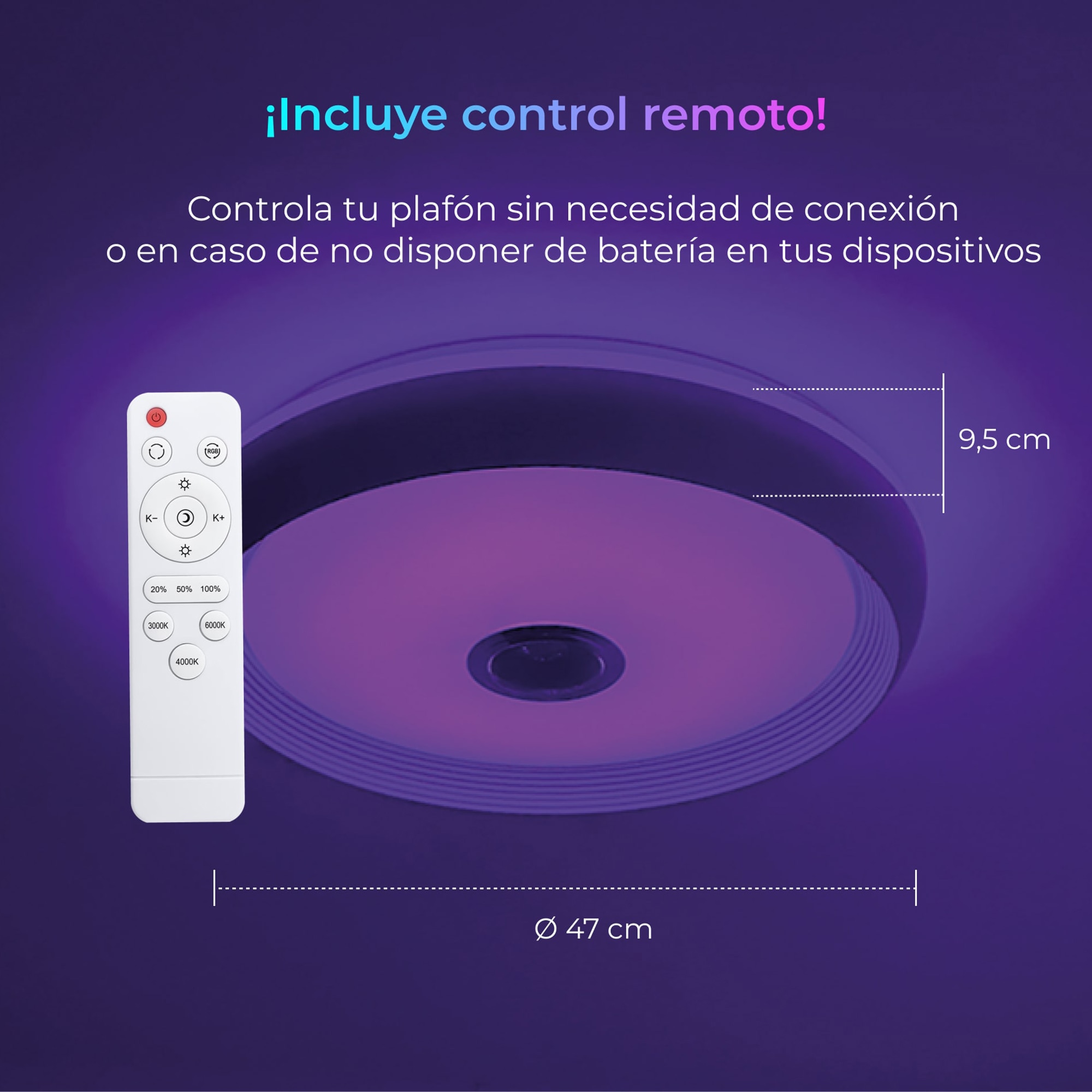 Plafón Inteligente SmartLED con Altavoz Glory RGB-CCT Ø47 cm 58W 6200 lm Blanco-10