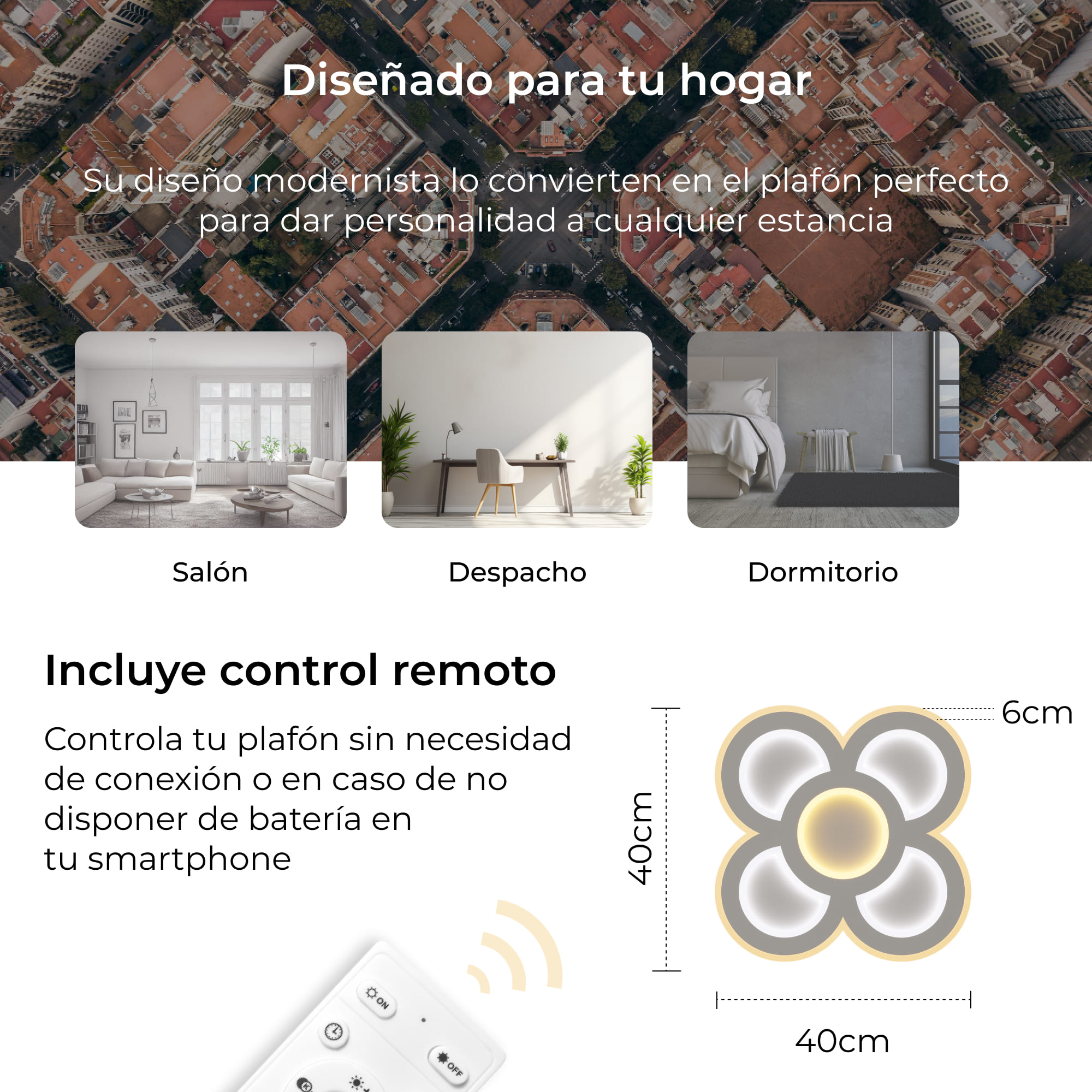Plafon Inteligente SmartLED Barcelona CCT Ø40 cm 90 W 11 387 lm Branco-9