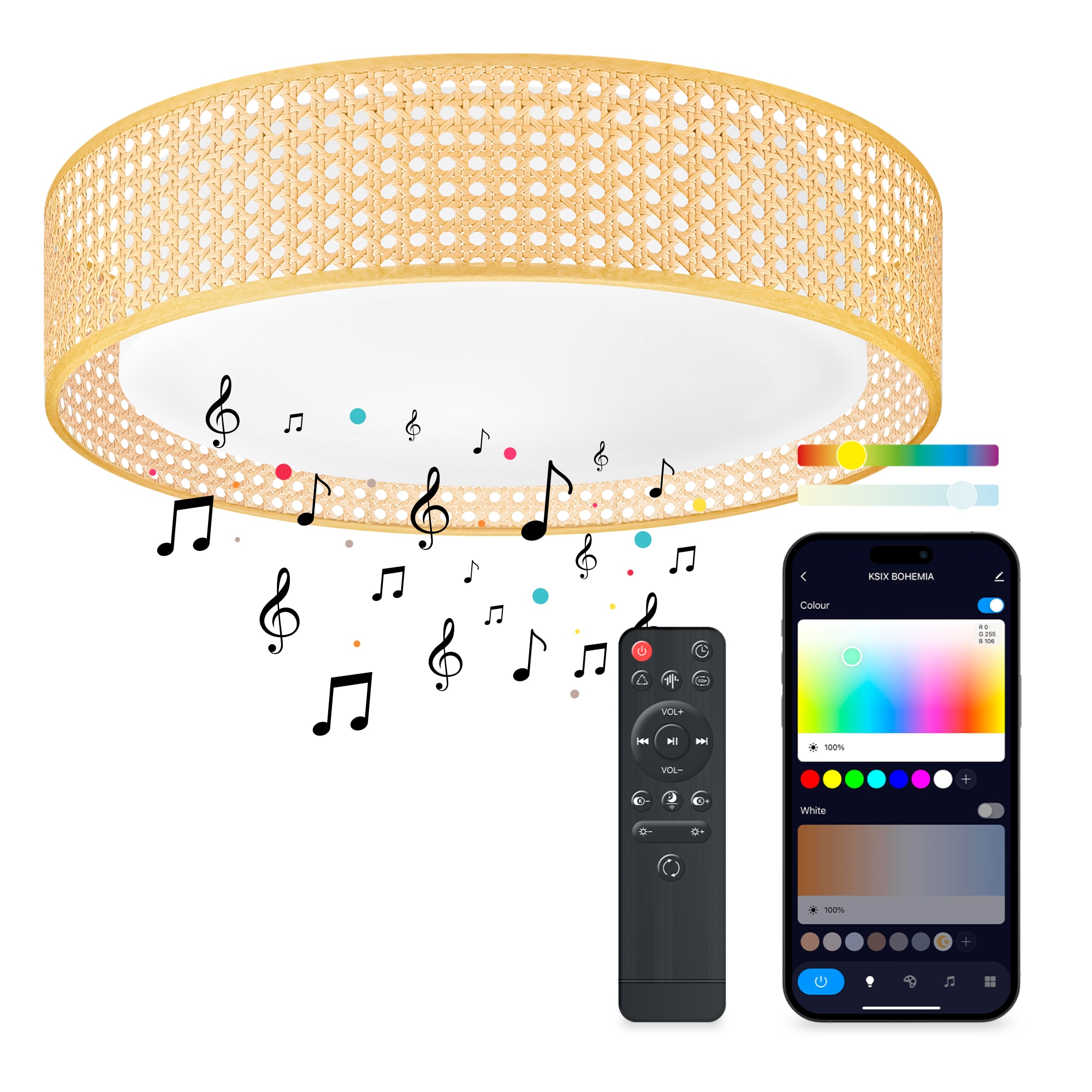 Plafón Inteligente SmartLED con Altavoz Bohemia RGBIC-CCT Ø46 cm 35W 4000 lm Blanco / Amarillo-1