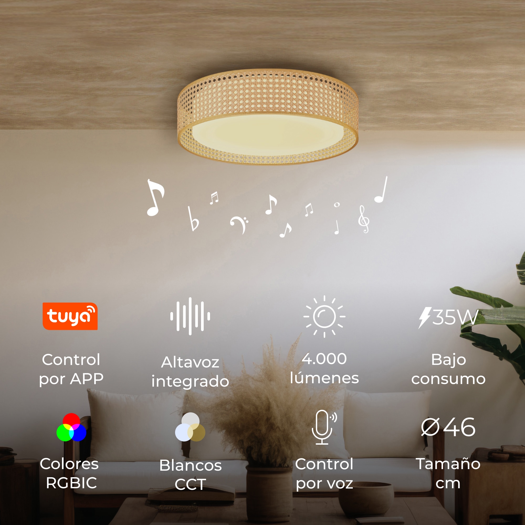 Plafón Inteligente SmartLED con Altavoz Bohemia RGBIC-CCT Ø46 cm 35W 4000 lm Blanco / Amarillo-3