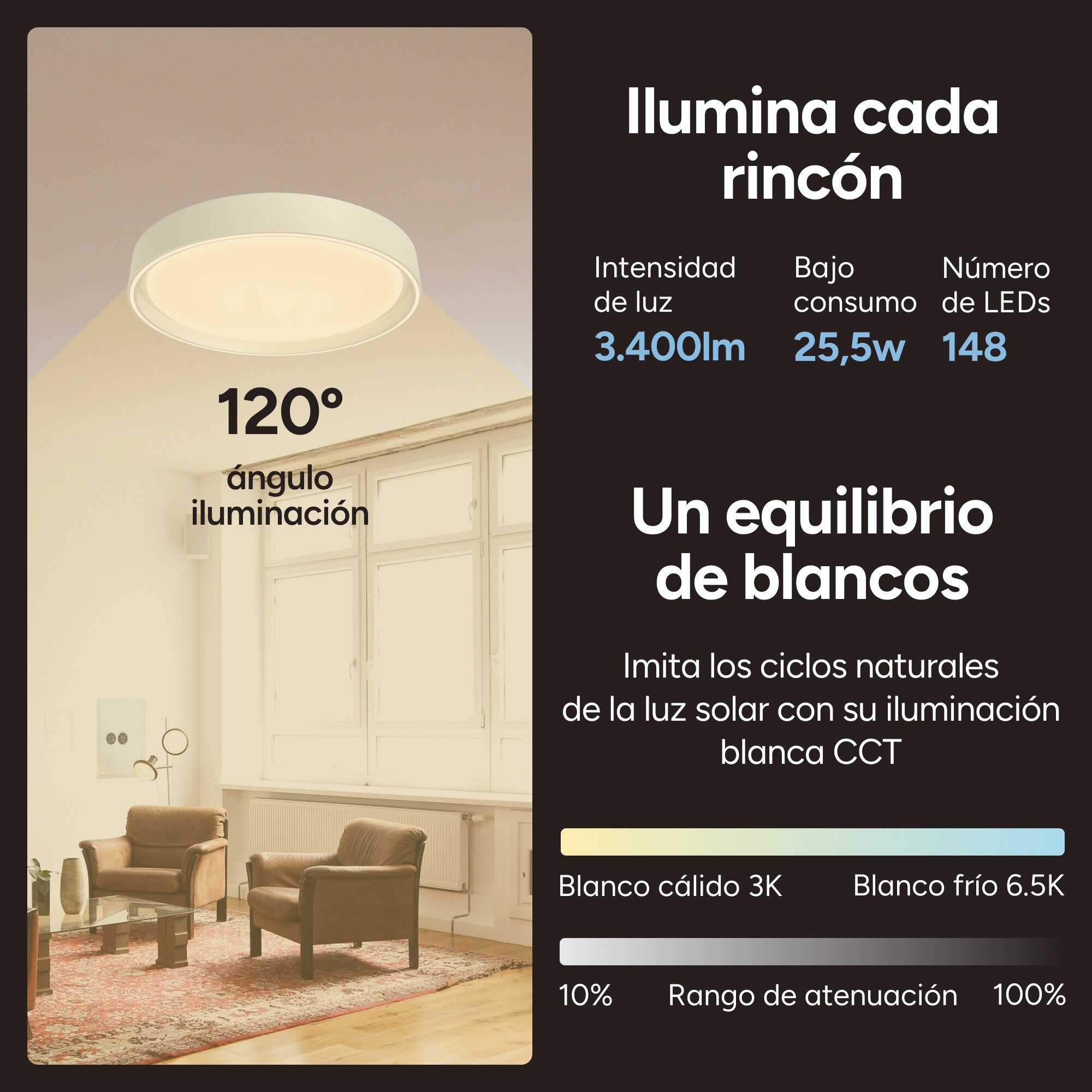 Plafón SmartLED KSIX Helios,RGBIC + CCT, Ø40x10cm, 3400 lm, 25,5W Blanco-5