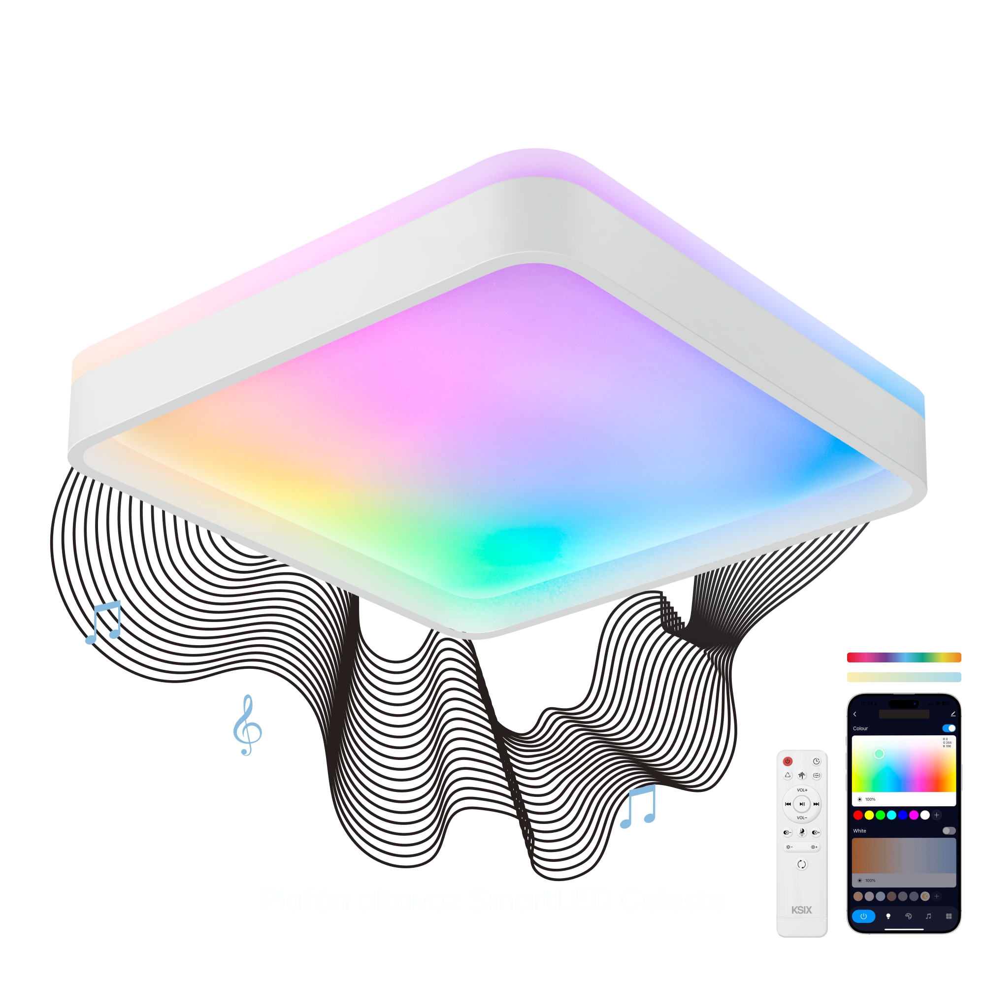 Imagen 0 de Plafón SmartLED KSIX Stellar, RGBIC + CCT, 38,5x38,5x8,5cm, 3400 lm, 25,5W