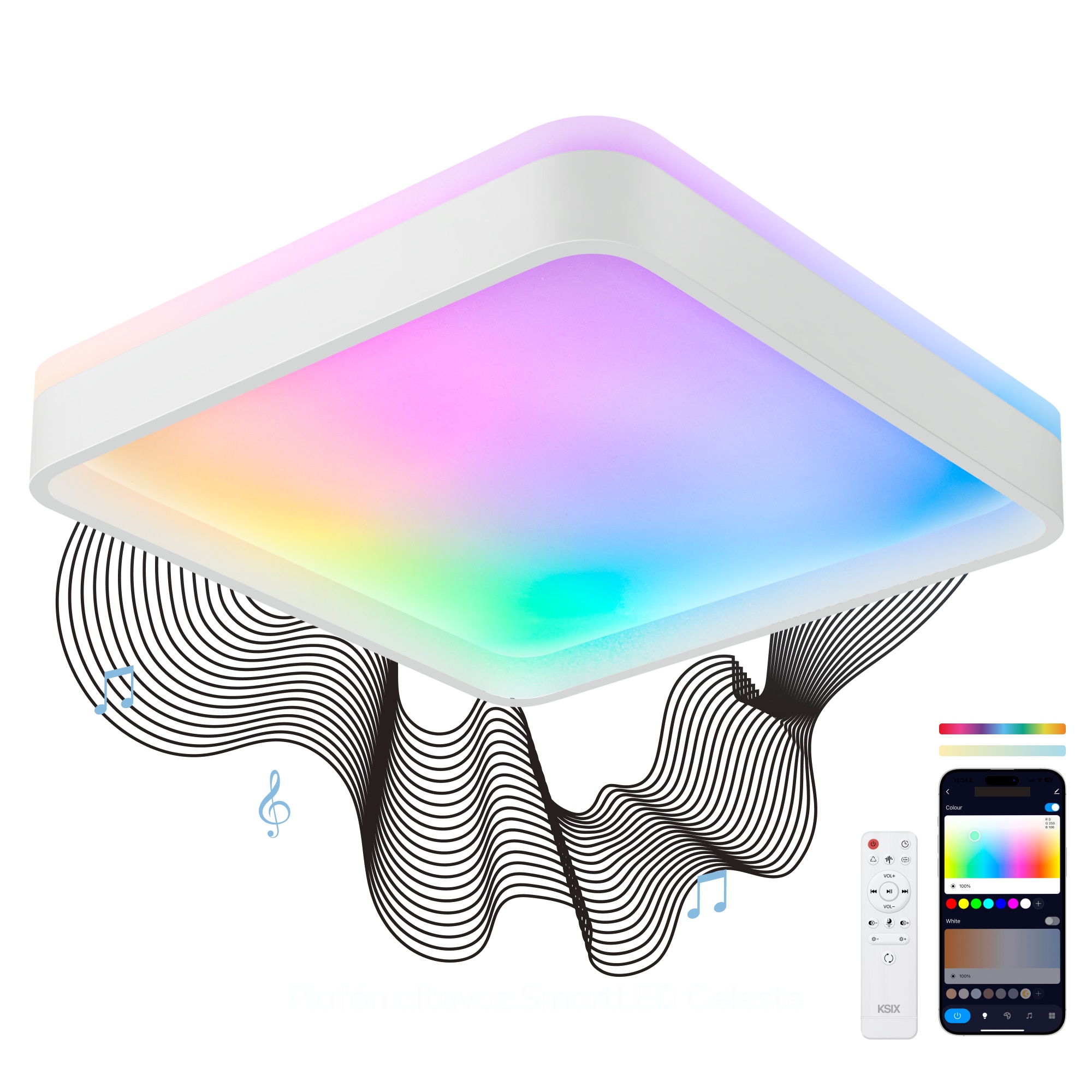 Imagen 0 de Plafón SmartLED KSIX Stellar Plus, RGBIC + CCT, 49x49x7,5cm, 4450 lm, 35W