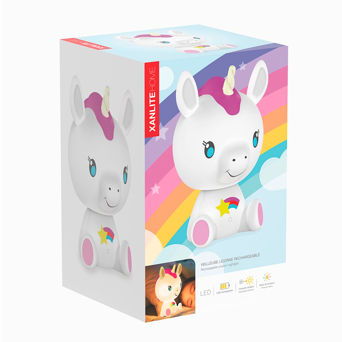 Luz Nocturna Unicornio Recargable Blanco / Rosa-4