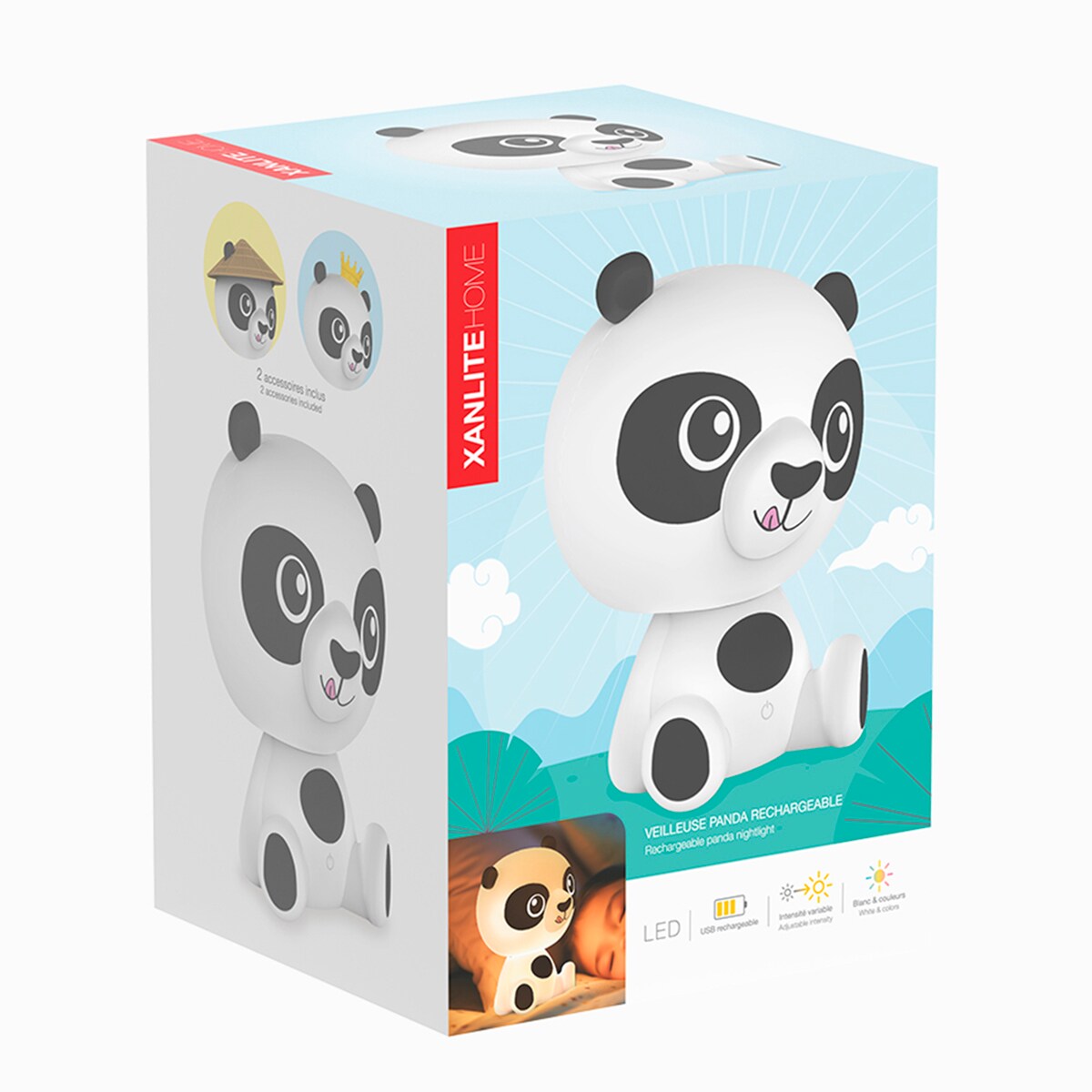 Luz Nocturna de Panda Recargable Blanco / Negro-4