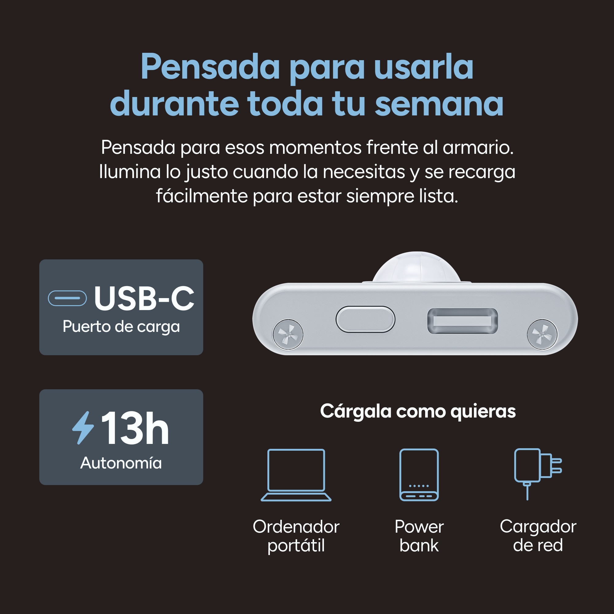 Luz Led con Sensor Recargable 30 cm 6