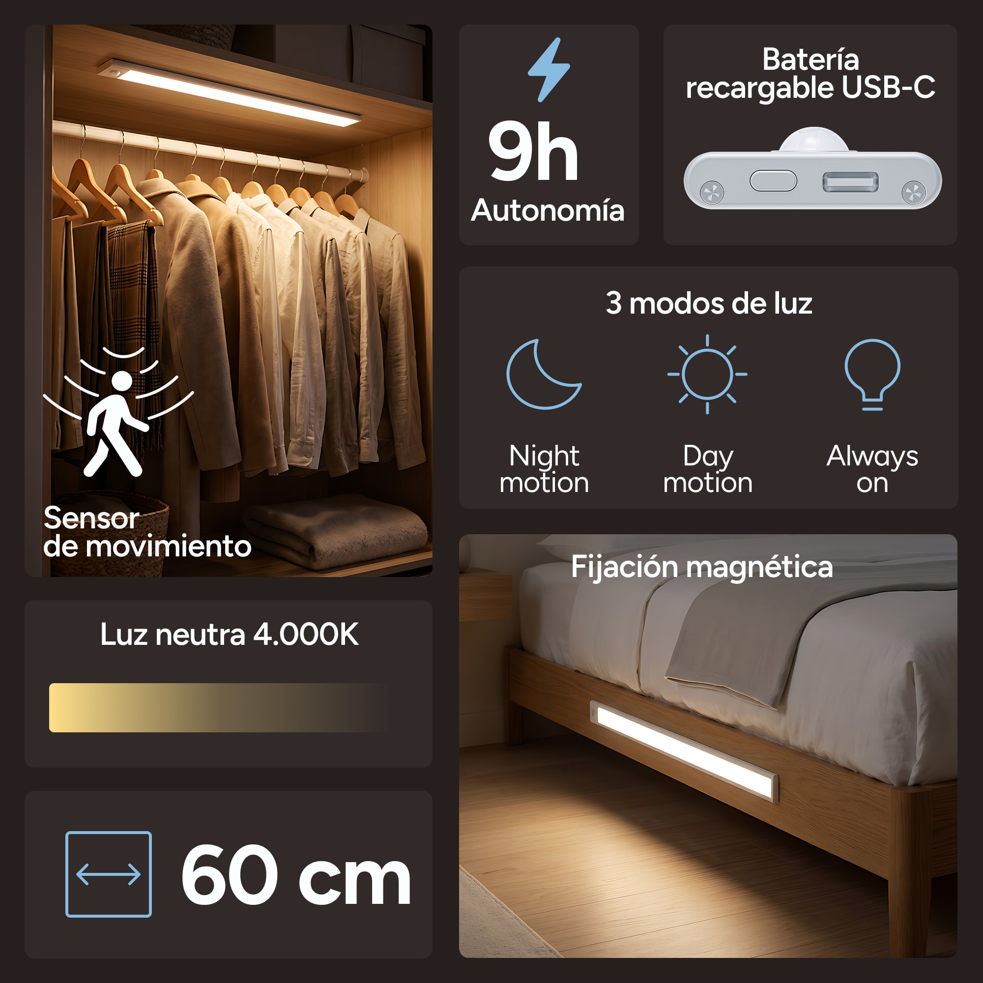 Luz Led con Sensor Recargable 60 cm 4