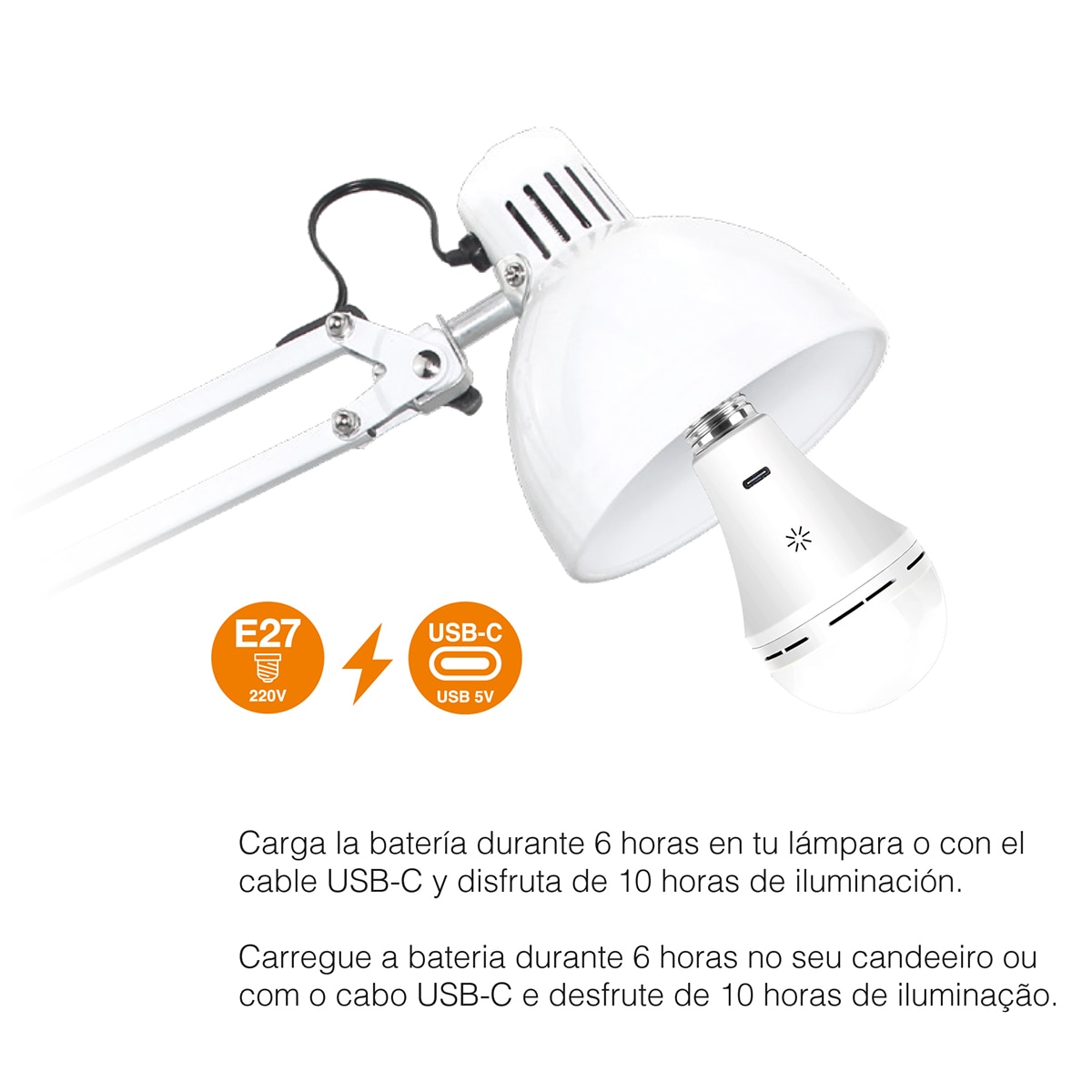 Bombilla LED de Emergencia Recargable Regulable 6W - 500 lm Blanco-3