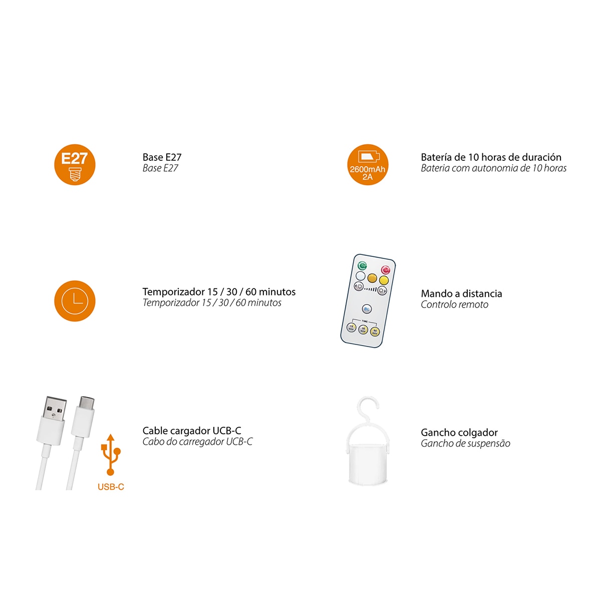 Bombilla LED de Emergencia Recargable Regulable 6W - 500 lm Blanco-4