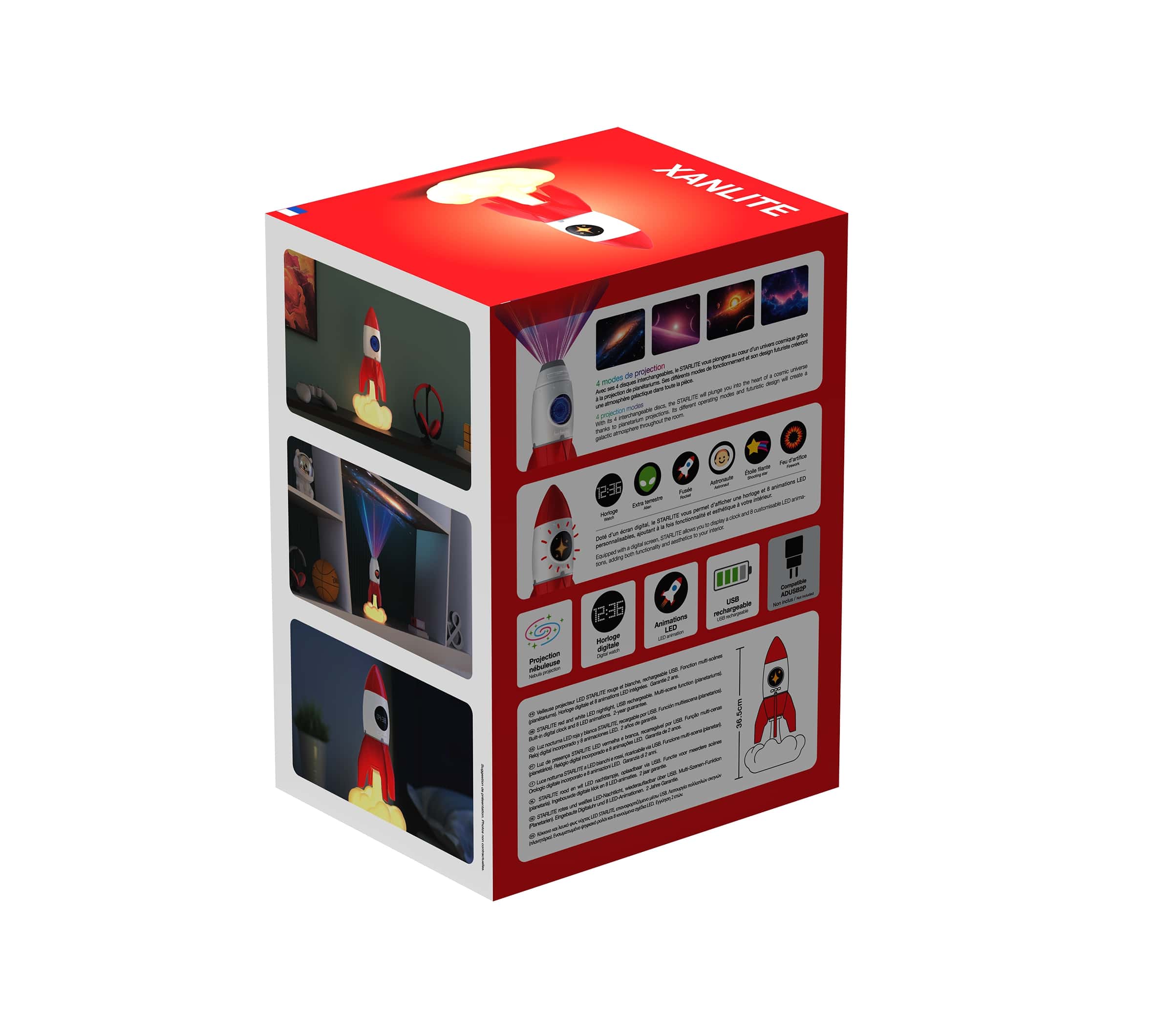 Foguete Projetor Planetário com Relógio Startlite Branco / Vermelho-6
