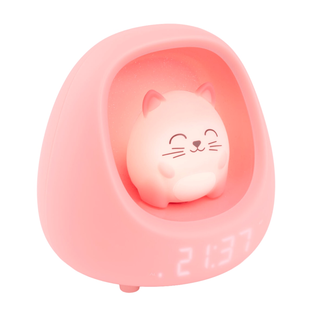 Luz nocturna y despertador Gato Rosa-2