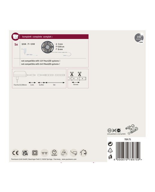 Tira LED 5 m luz fría 17 W 1500 6