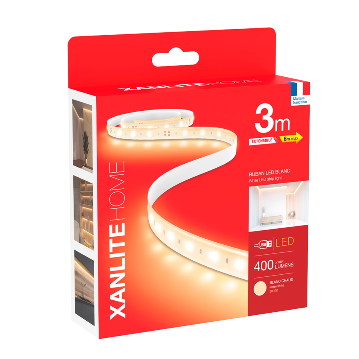 Kit Tira Led Blanca 3 m con carga USB 600 lm 2