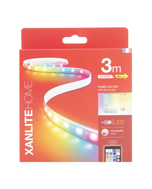 Kit Tira Led RGB 3 m con carga USB 600 lm 10