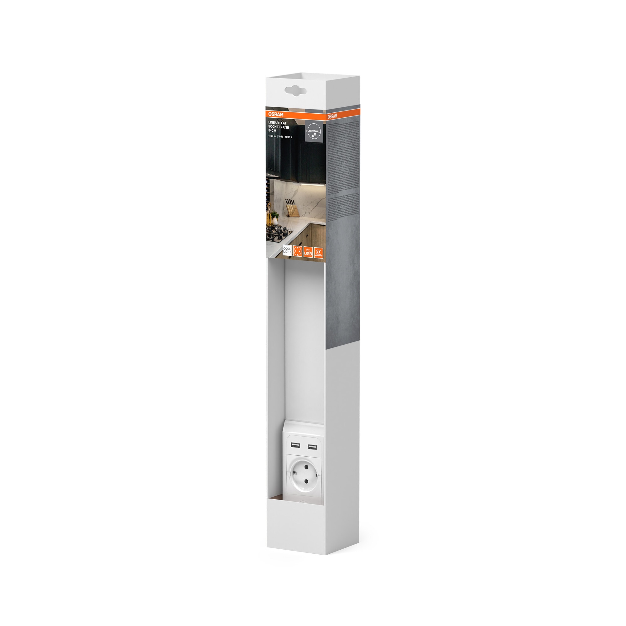 Luminaria LED bajo mueble plana con enchufe y puertos USB 540 mm 10 W 4000 K 2