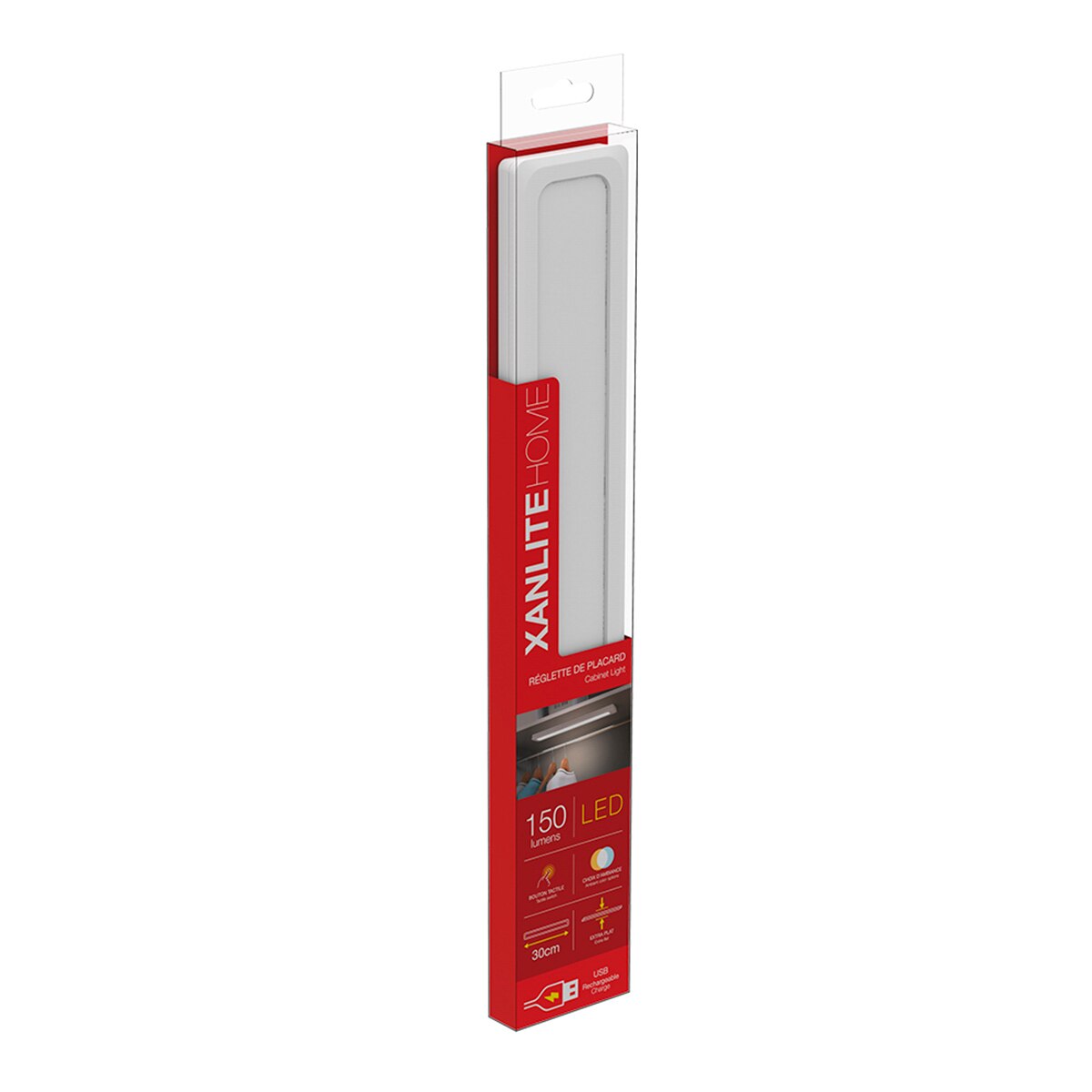 Barra de luz LED plana com USB, 30 cm, para armários Xanlite Branco-4