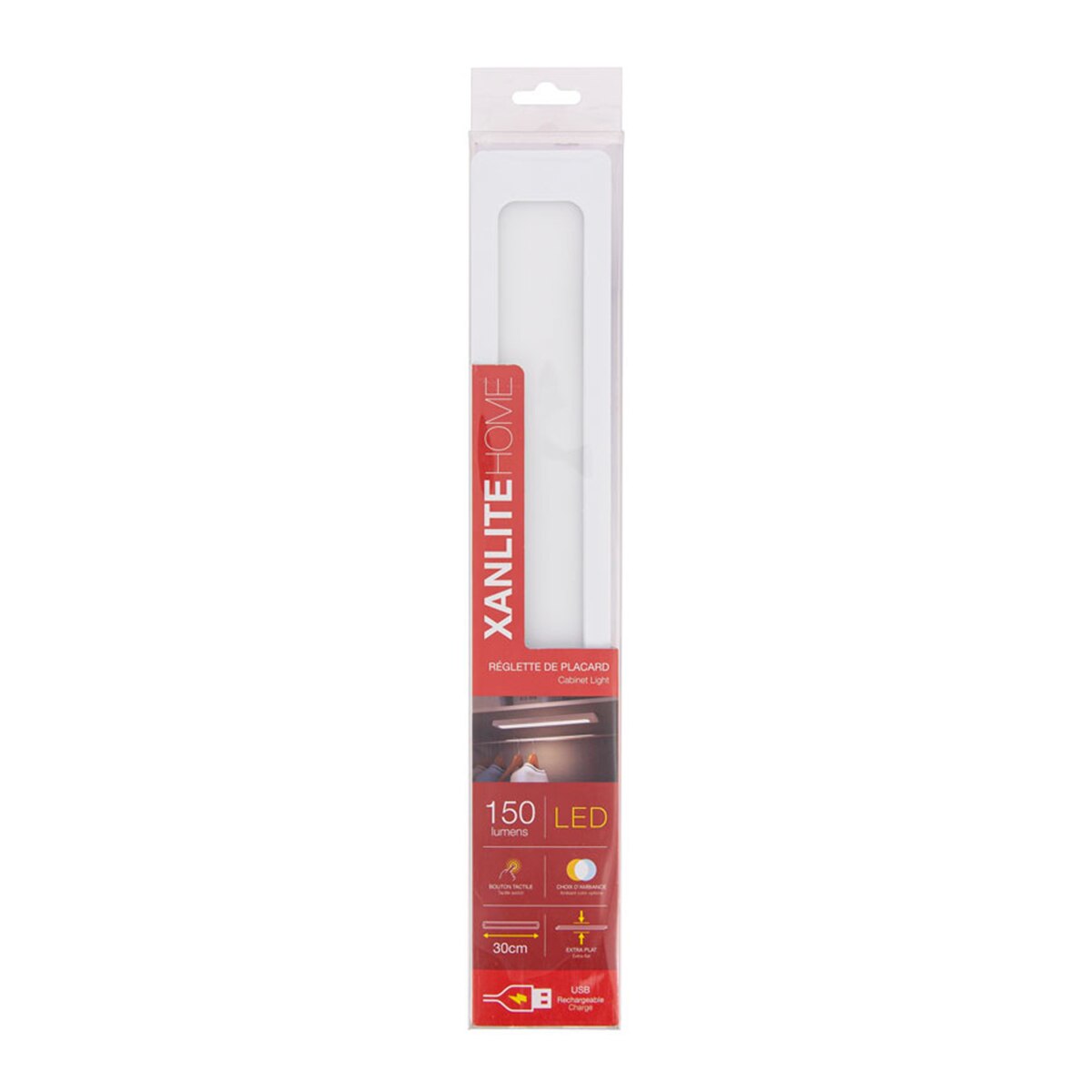 Barra de luz LED plana com USB, 30 cm, para armários Xanlite Branco-5