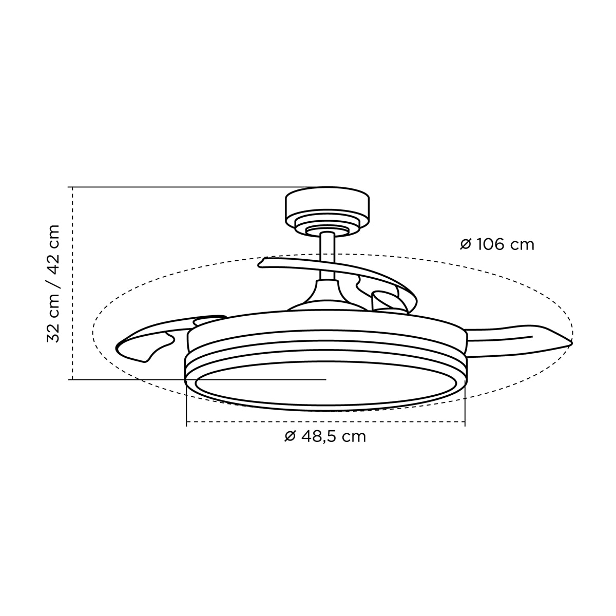Ventilador de techo 3 Aspas Ø 106 cm con Luz LED 45W 4000 lm 4