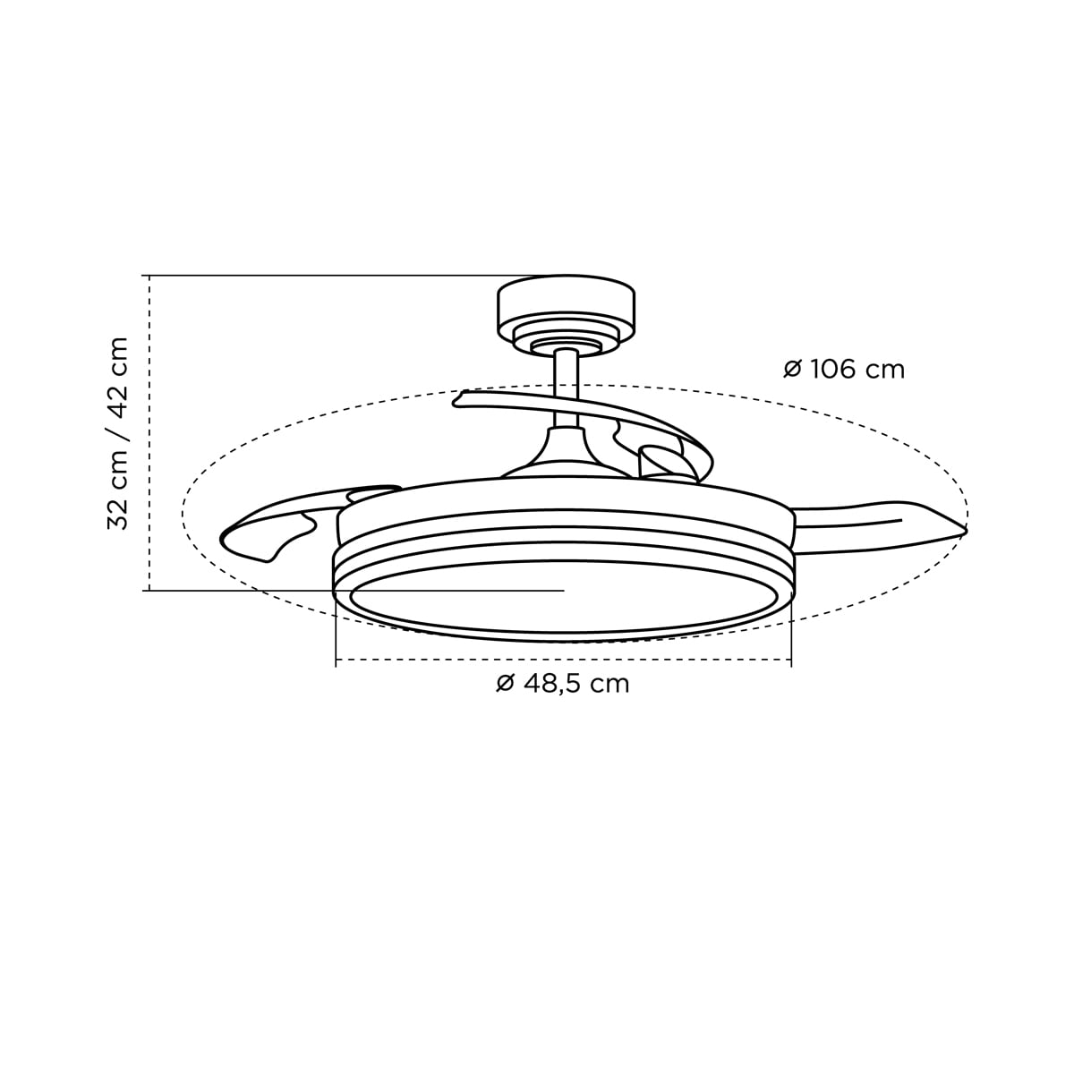 Ventilador de techo DC Súper Eco 45 W Ø 106 cm con Plafón de Luz LED 4400 lm Negro-6