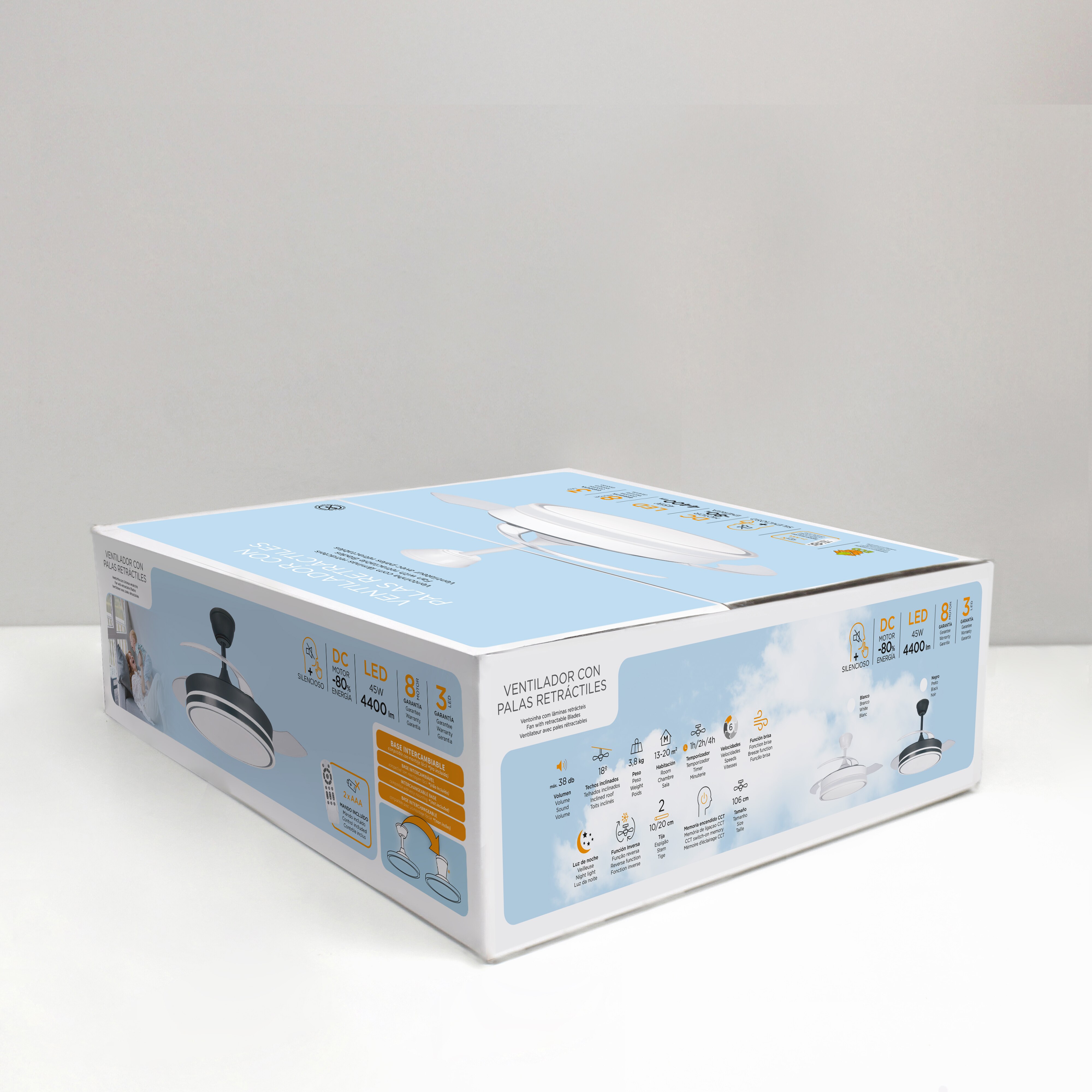 Ventilador de techo DC Súper Eco 45 W Ø 106 cm con Plafón de Luz LED 4400 lm Negro-8