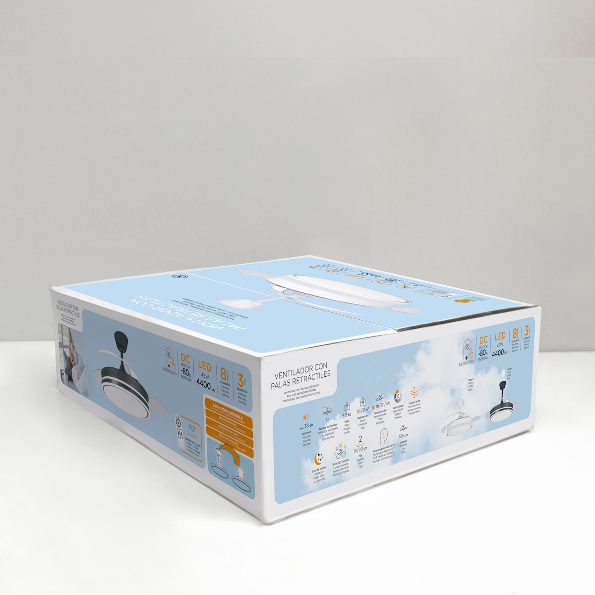 Ventilador de techo DC Súper Eco 45 W Ø 106 cm con Plafón de Luz LED 4400 lm Negro-8