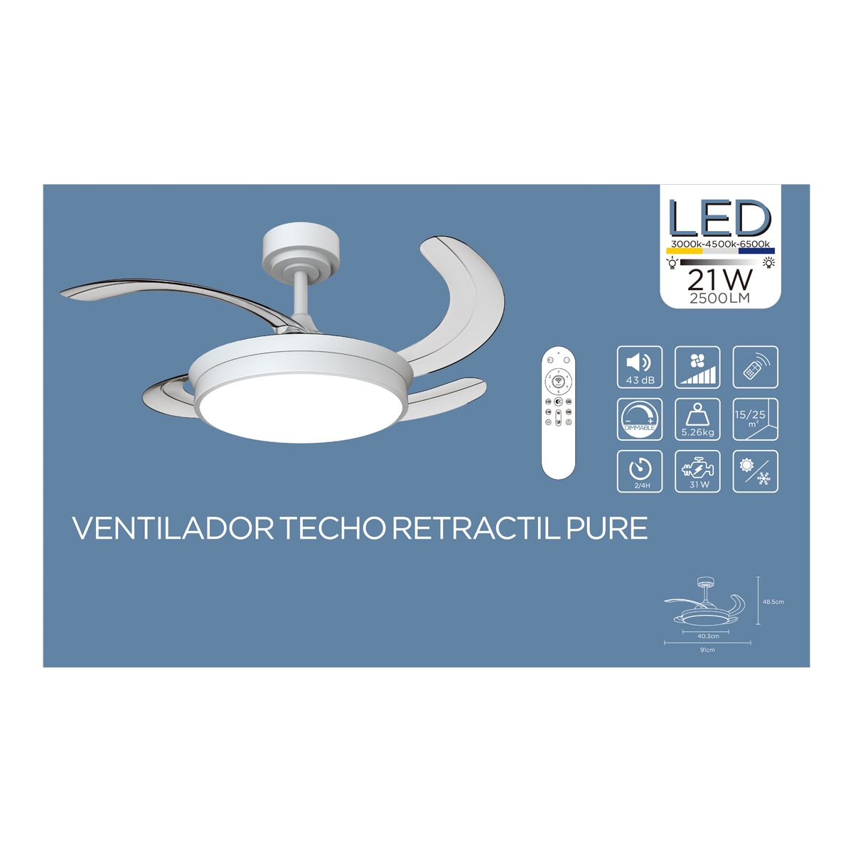 Ventilador techo aspas retractil PURE 13