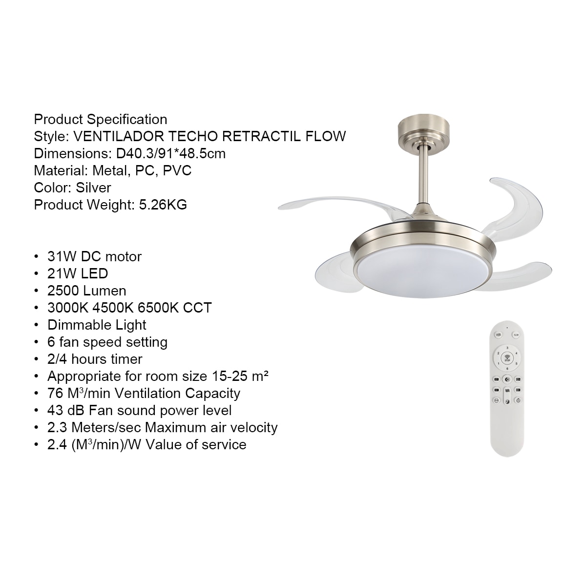 Ventilador techo aspas retractil FLOW 11