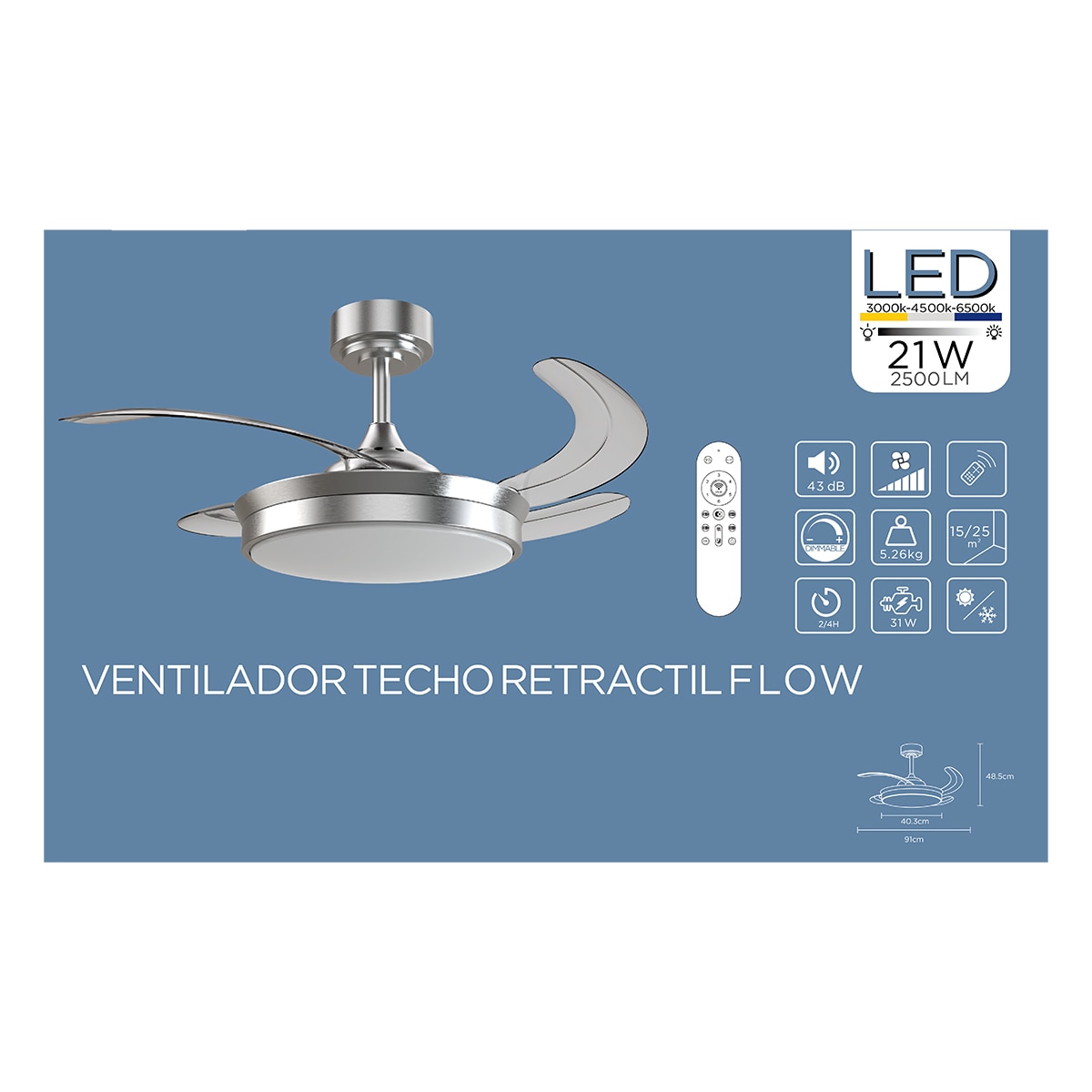 Ventilador techo aspas retractil FLOW 12