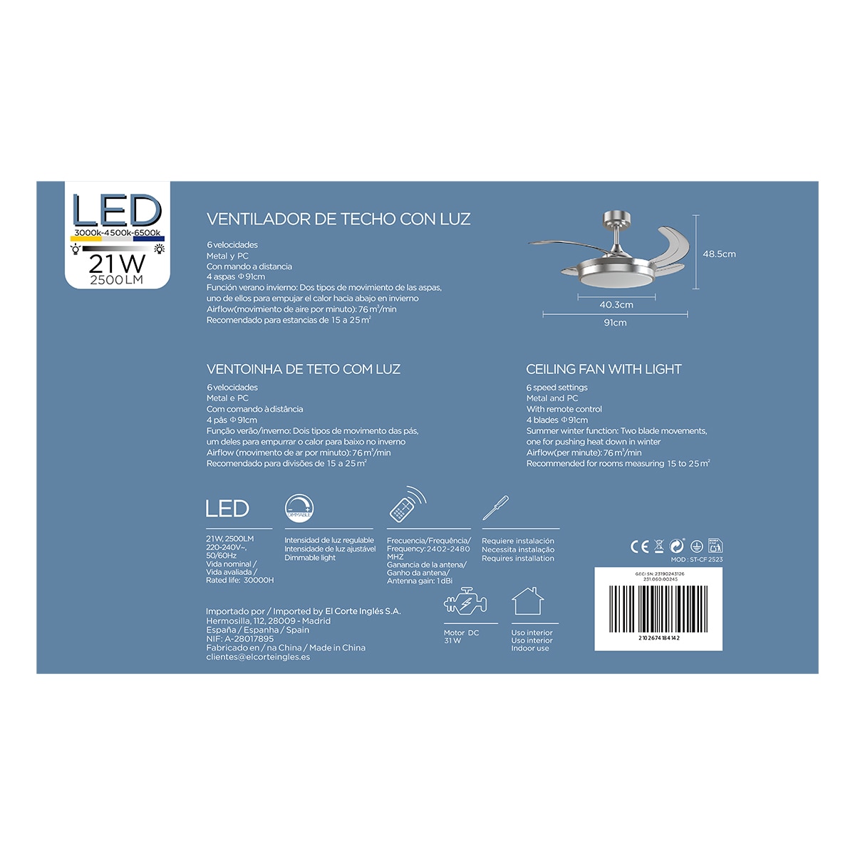 Ventilador techo aspas retractil FLOW 13