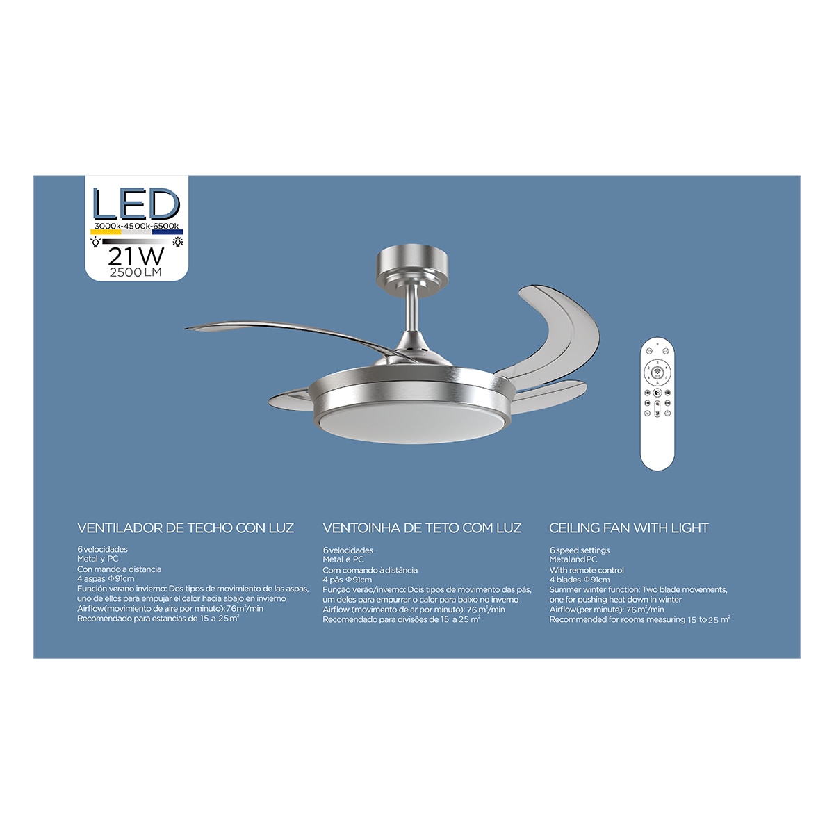Ventilador techo aspas retractil FLOW 14