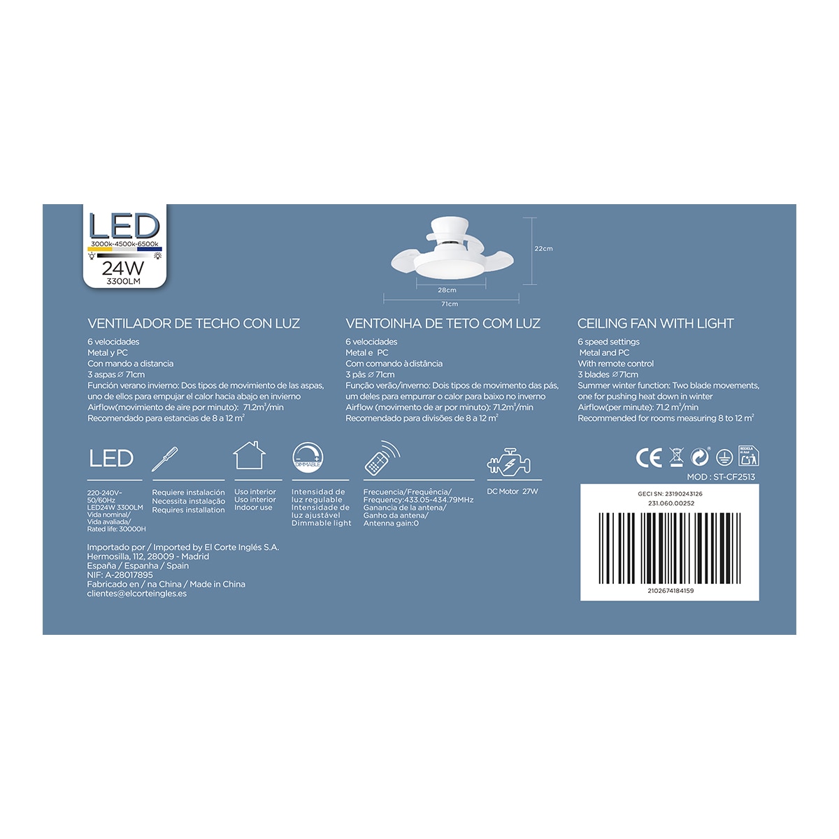 Ventilador de teto com pás retráteis SMART Branco-17