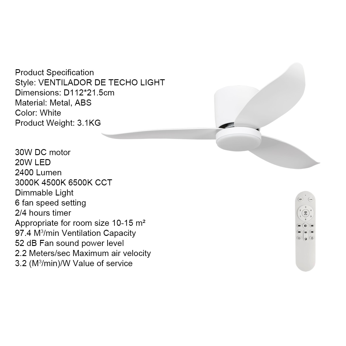Ventilador de teto ZENFAN Branco-13