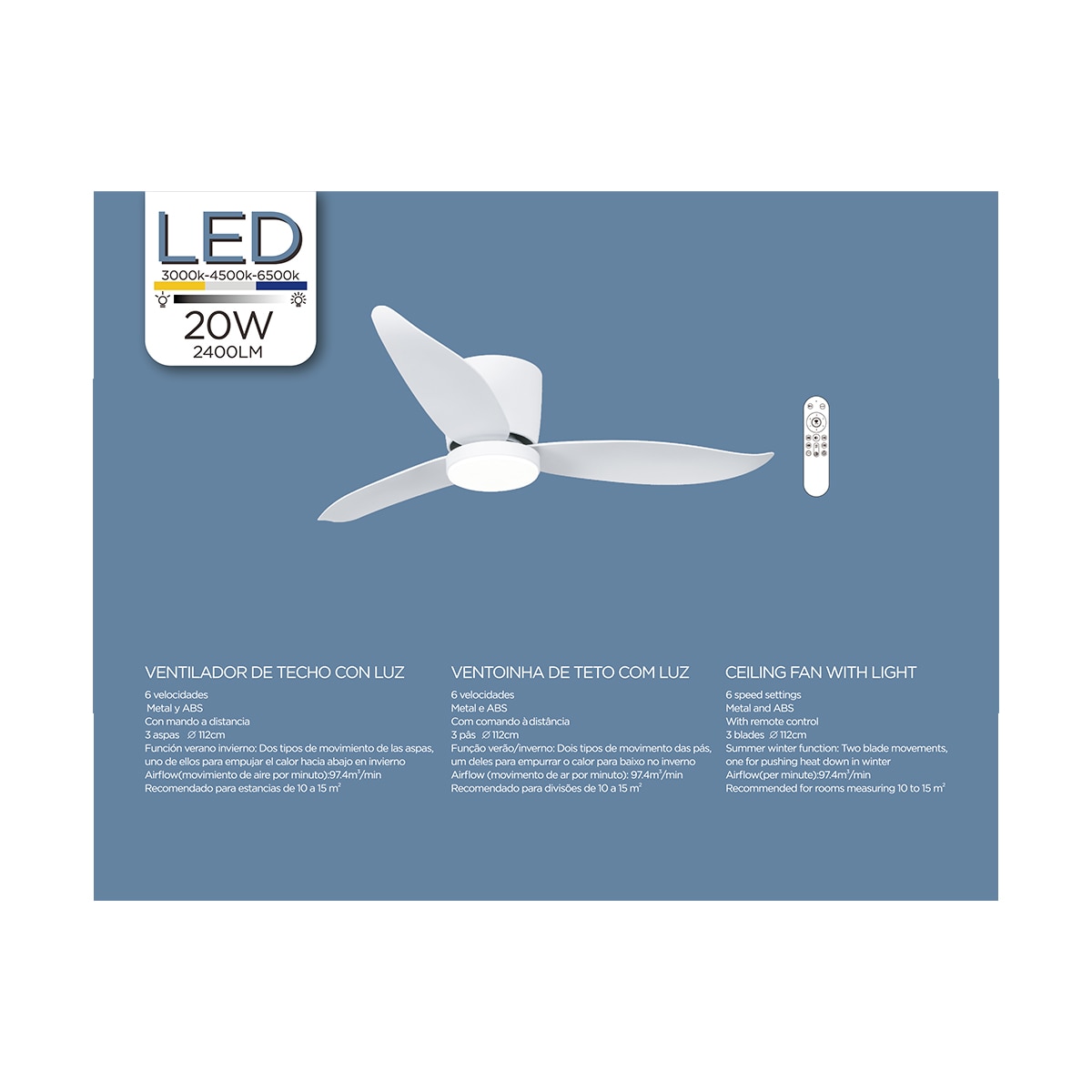 Ventilador de teto ZENFAN Branco-16