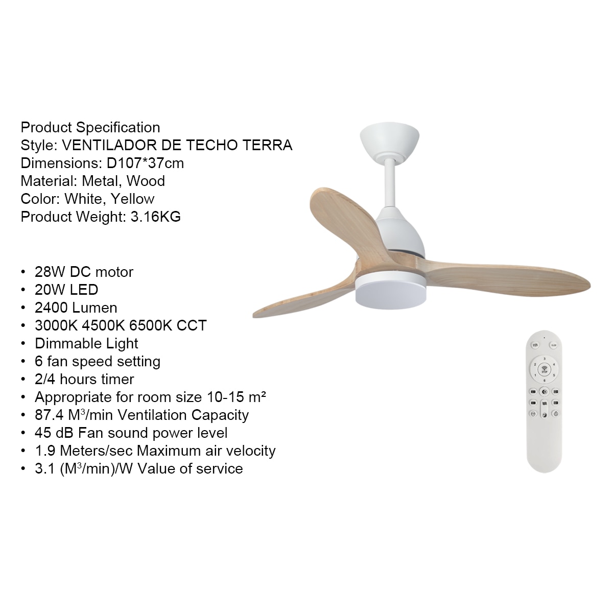 Ventilador de techo TERRA ST-CF2522 12