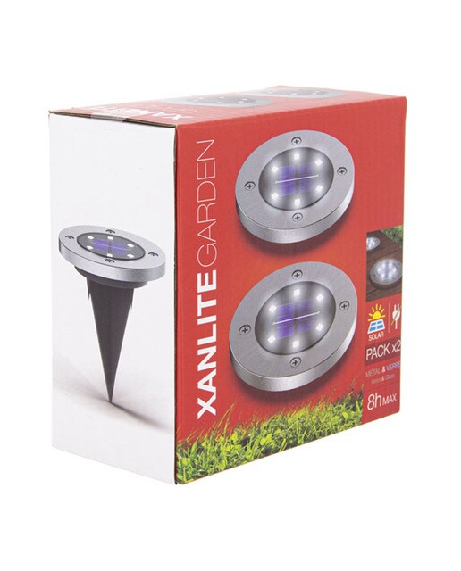 Pack 2 Focos Solares Exterior LED Fijación a Suelo Cromado-5